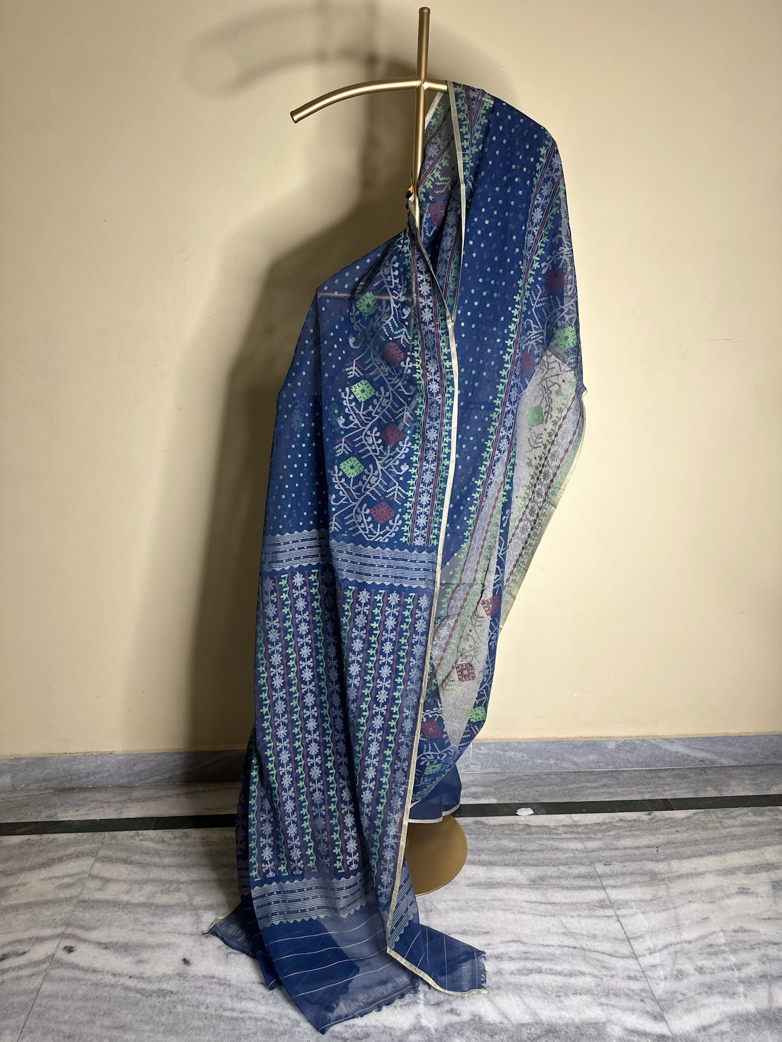 Blue Handwoven Dhakai Jamdani Saree