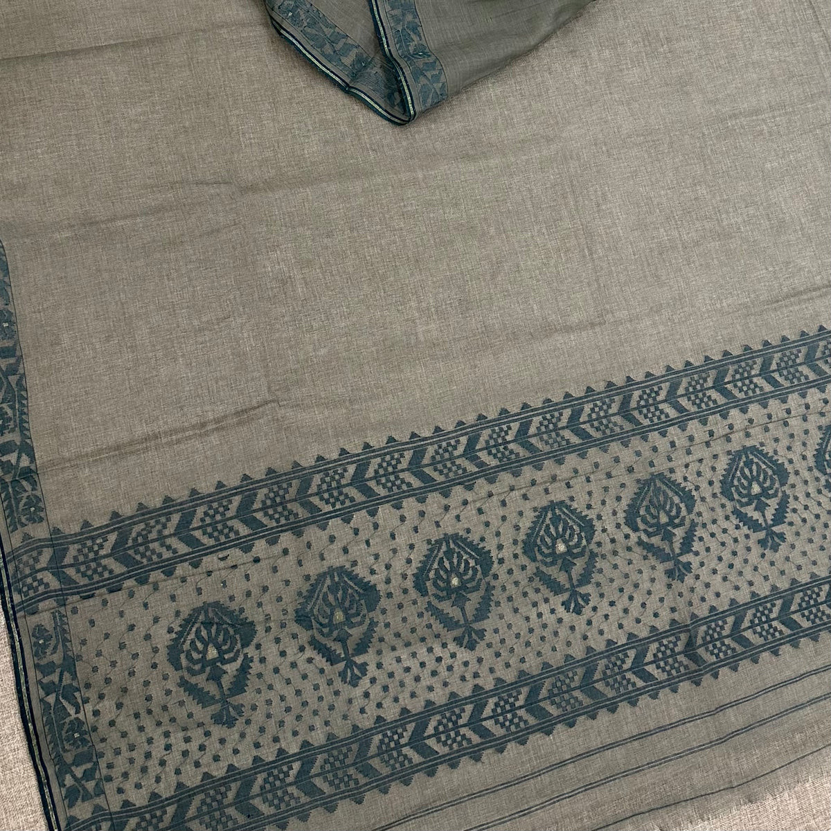 Grey and Dark Green Dhakai Jamdani