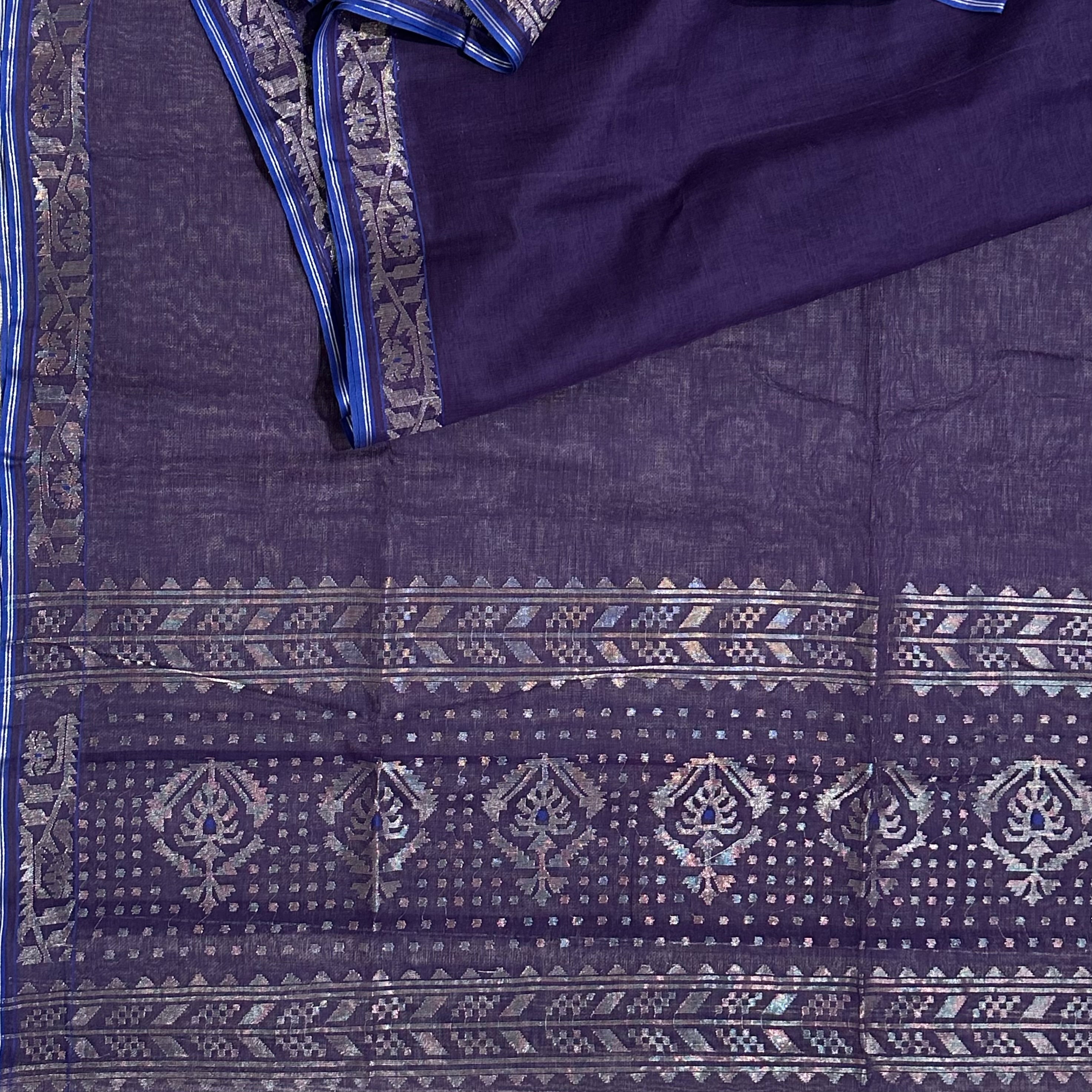 Purple and Blue with Silver Dhakai Jamdani
