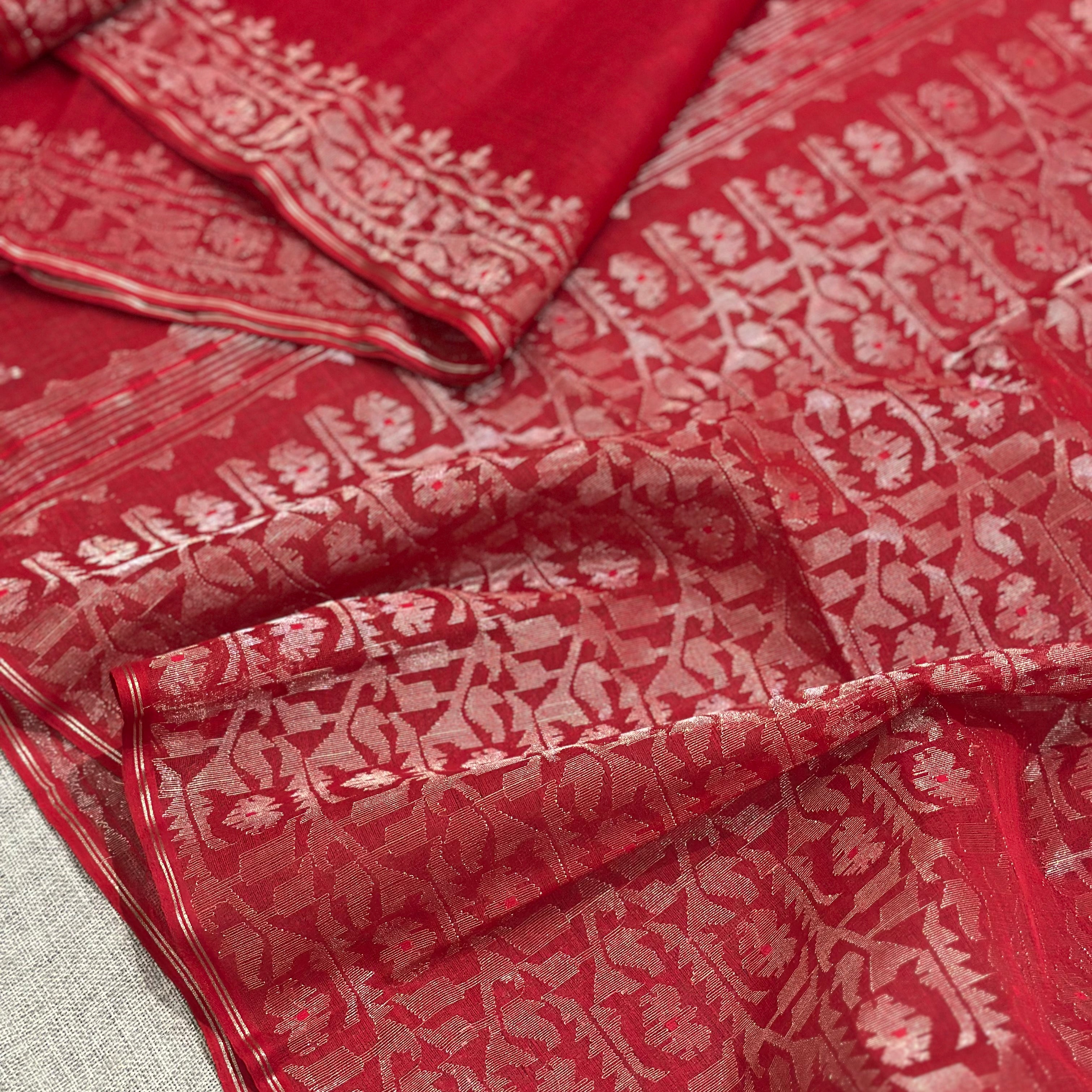Red with Zari Dhakai Jamdani