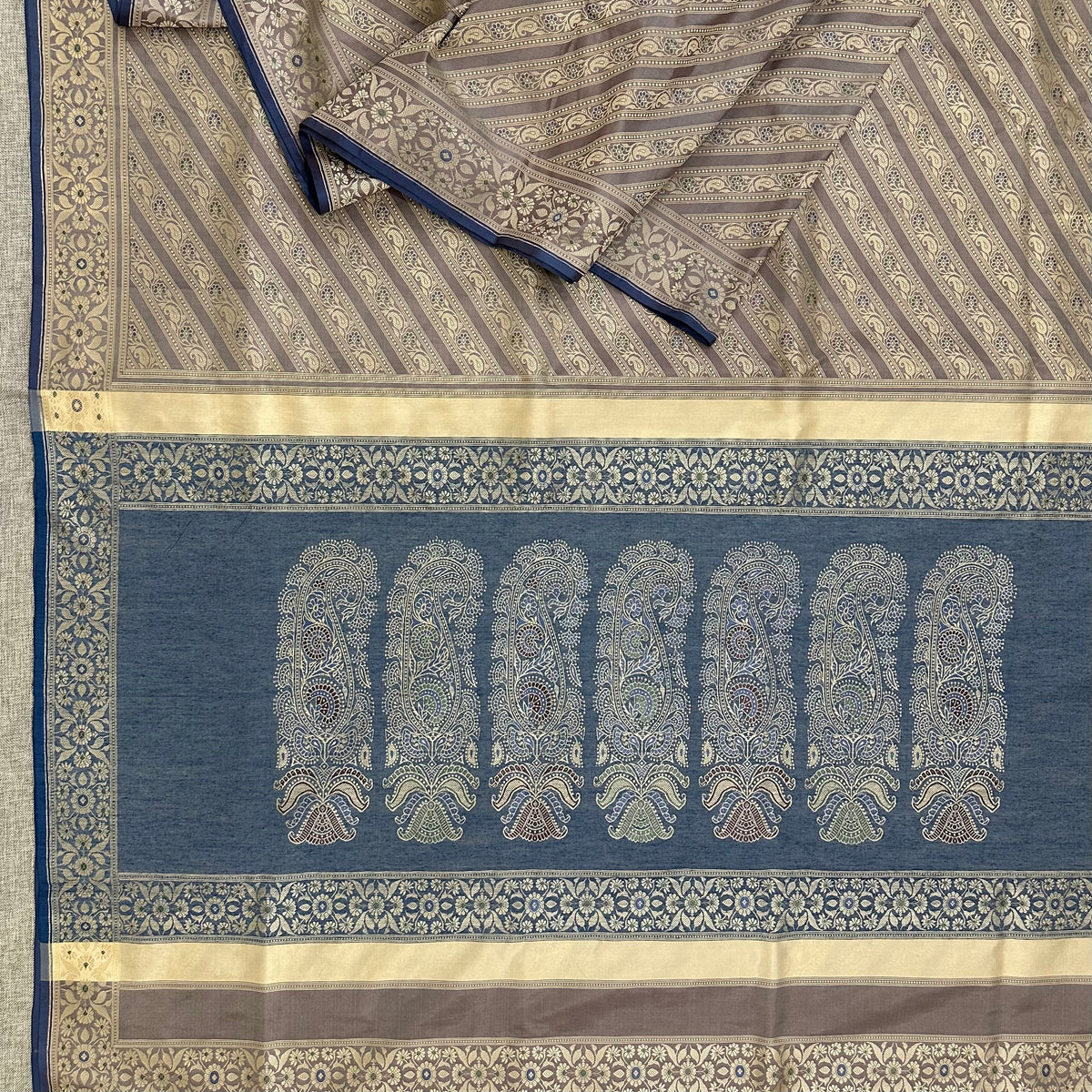 Grey with Indigo Baluchari Saree