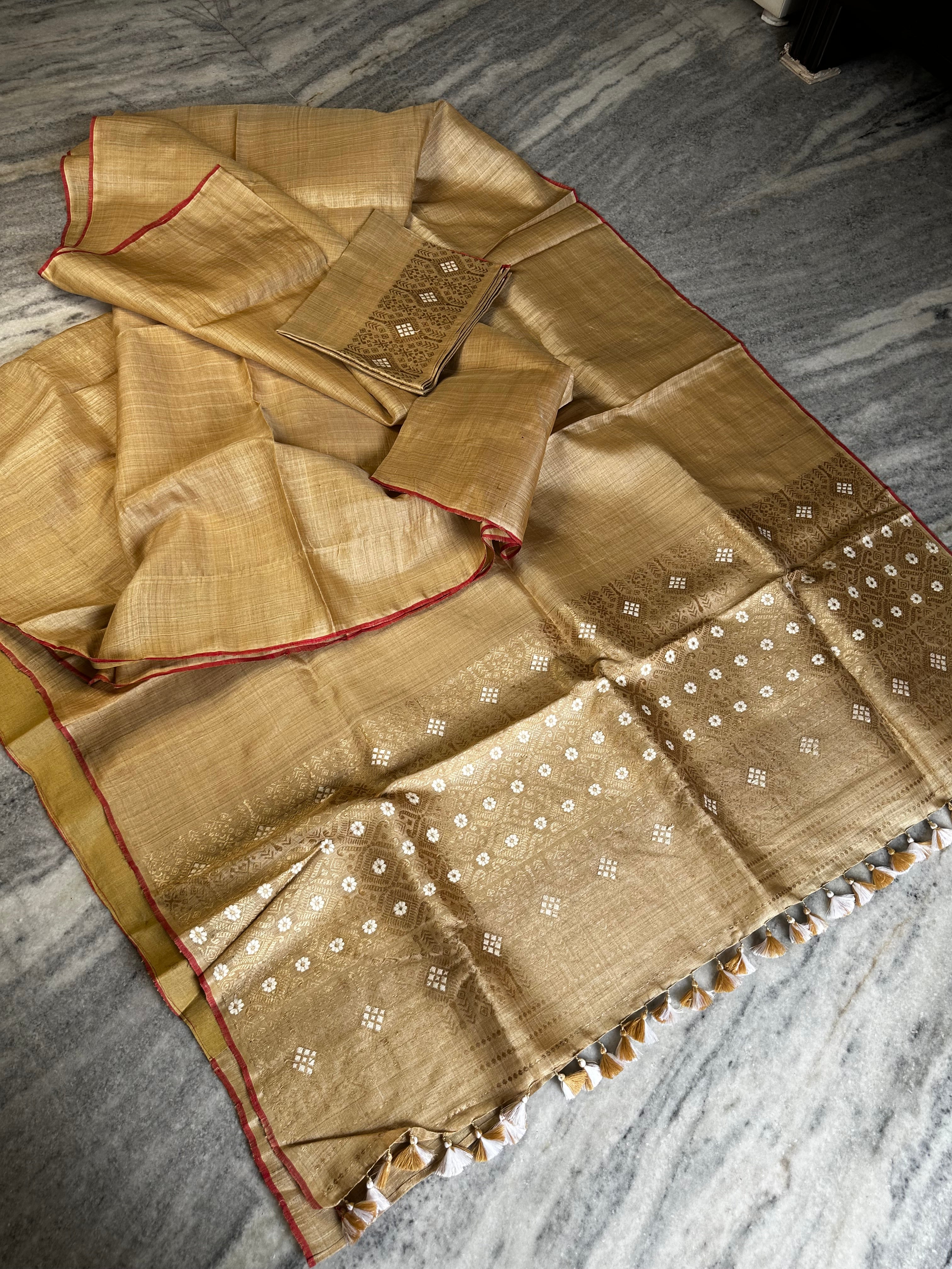 Heirloom Pure Assam Muga Saree with Muga and Eri Extra Weft Palla