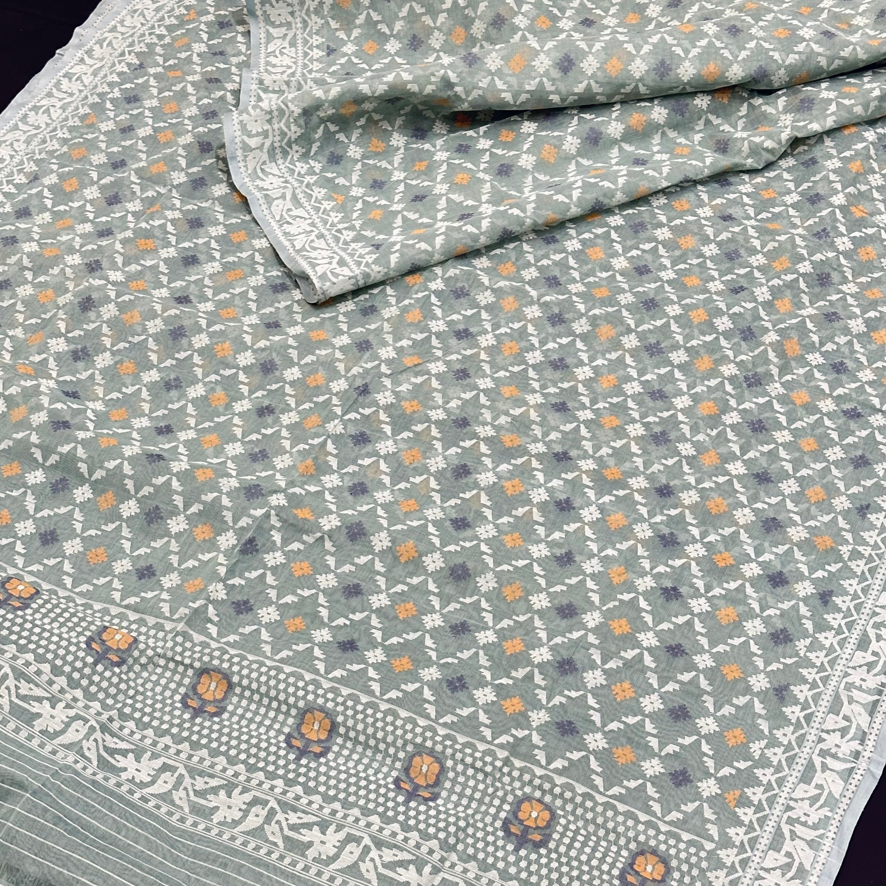 Sky Blue Jaal Dhakai Jamdani Saree