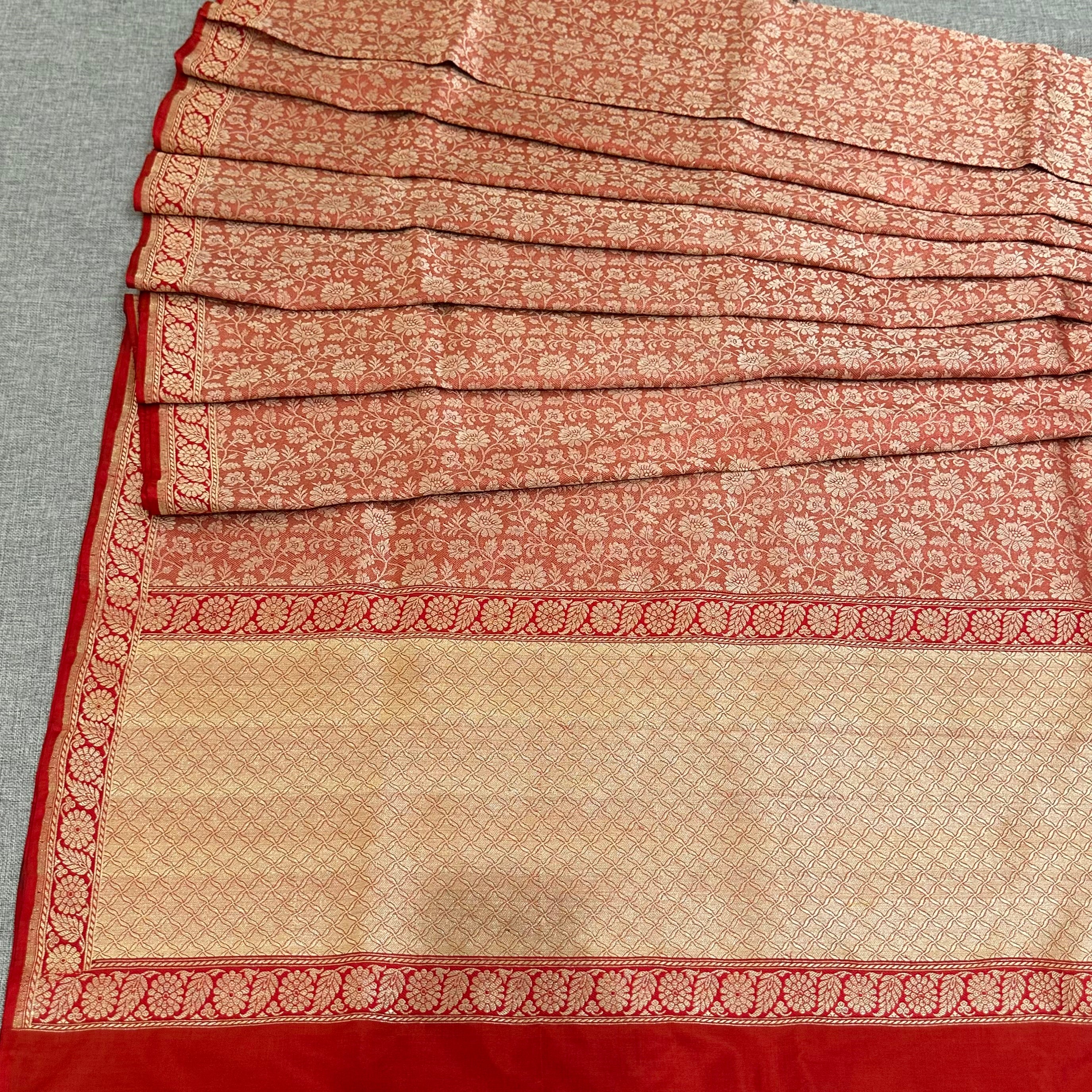 Red Tanchoi Benarasi with Red Minakari Khadwa Border