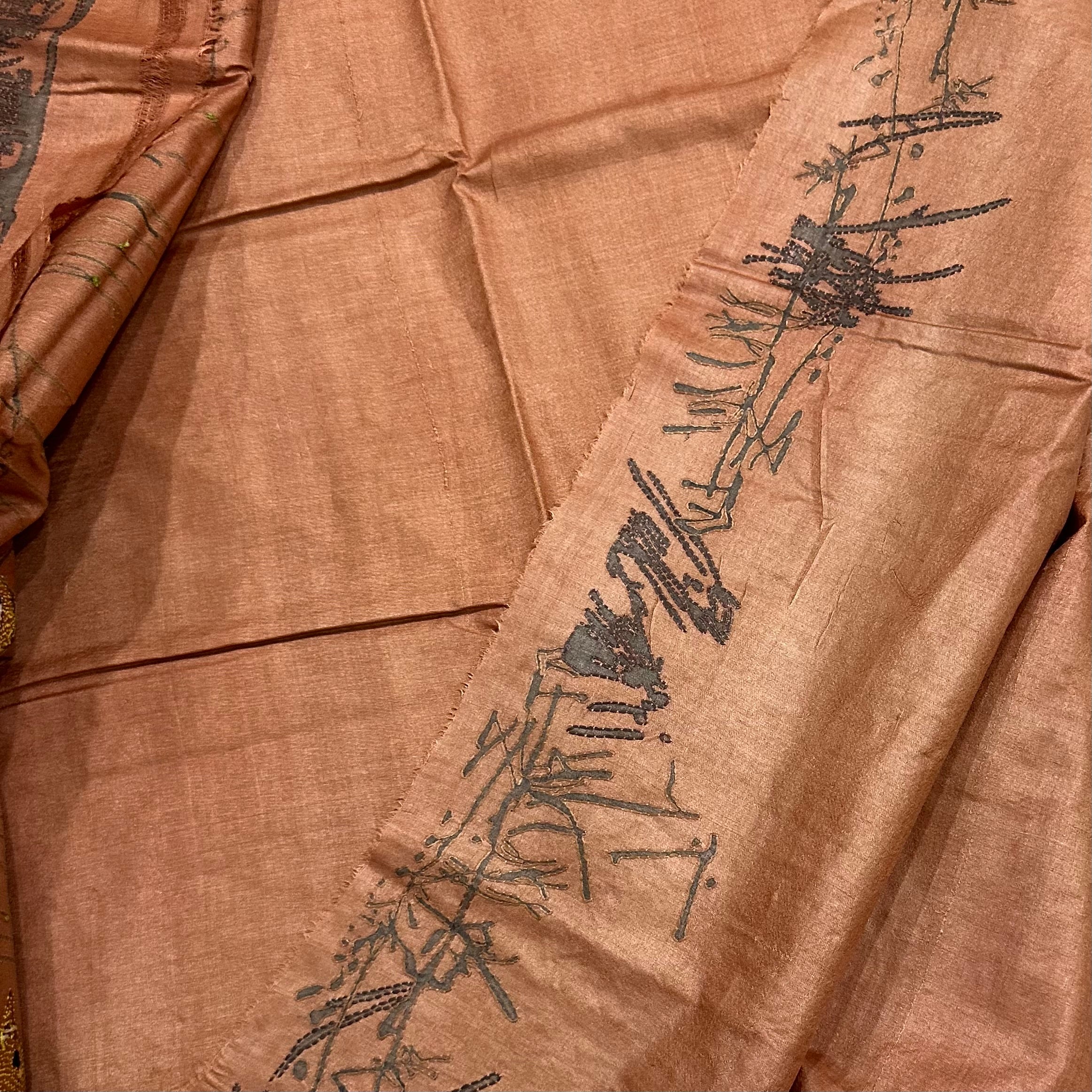 Madder Root Natural Dyed Handwoven Tussar with Kantha
