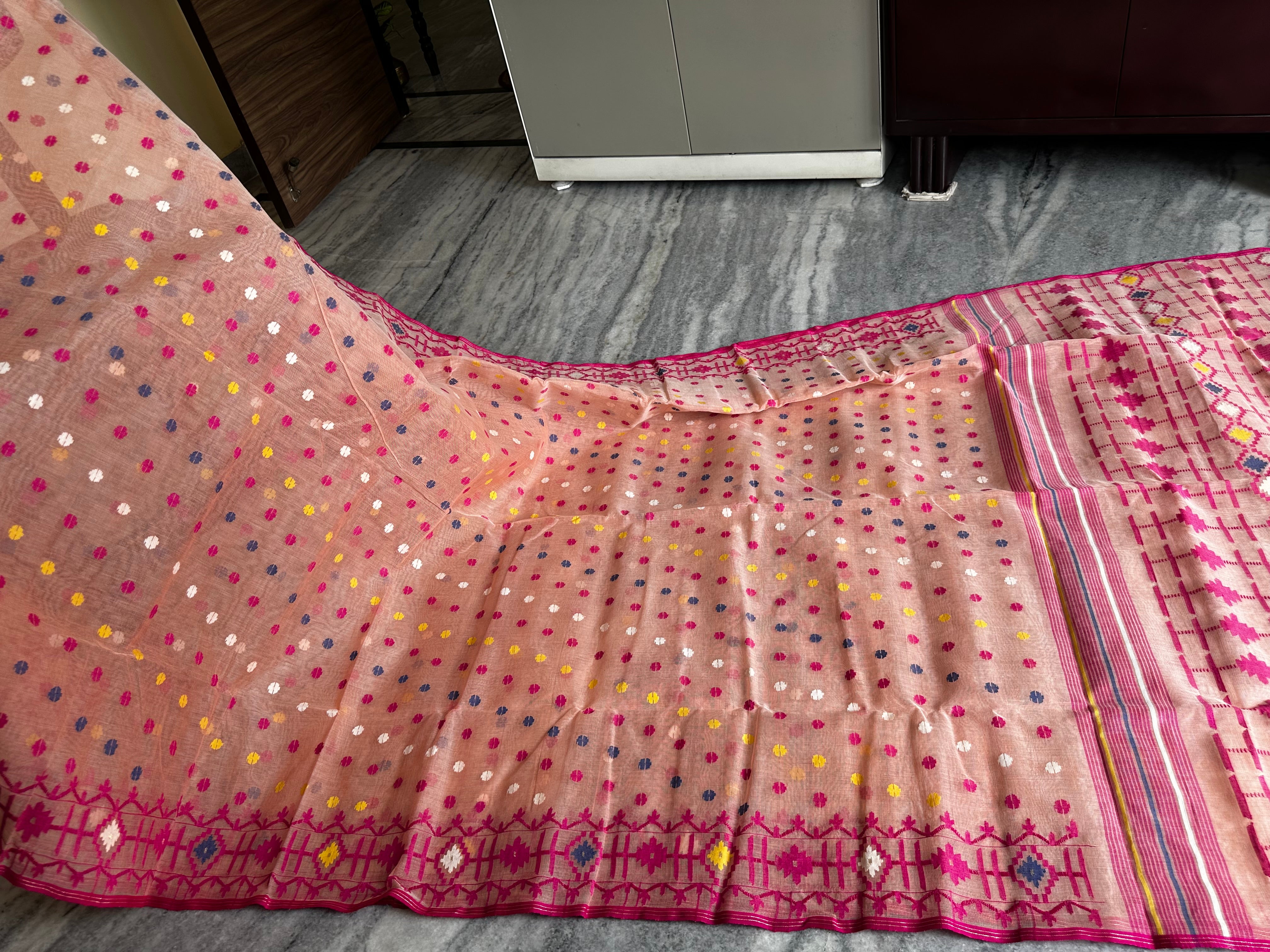 Light Pink Dhakai Jamdani with Multicolor Butis