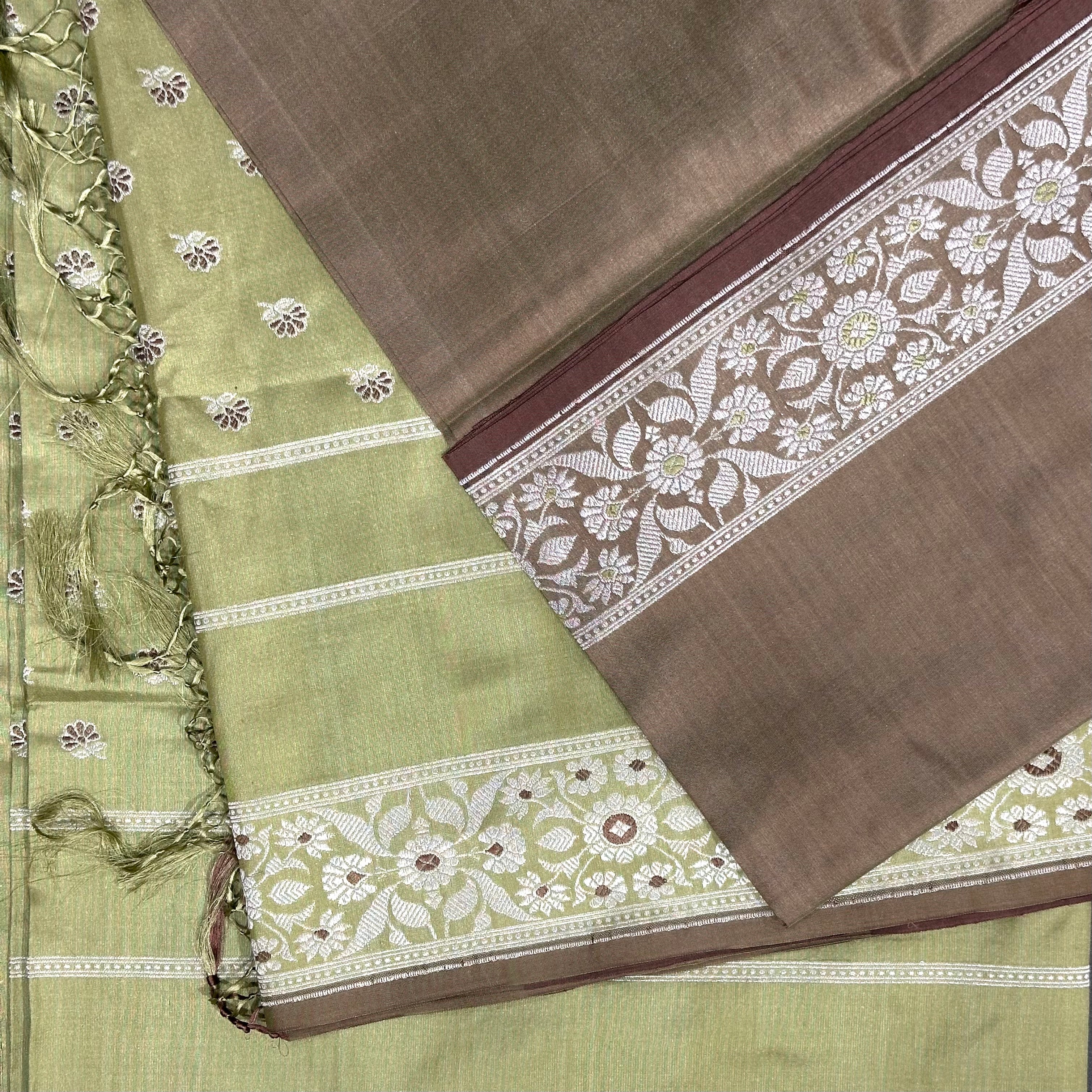Sage Green Baluchari Saree with Paisleys in the Palla