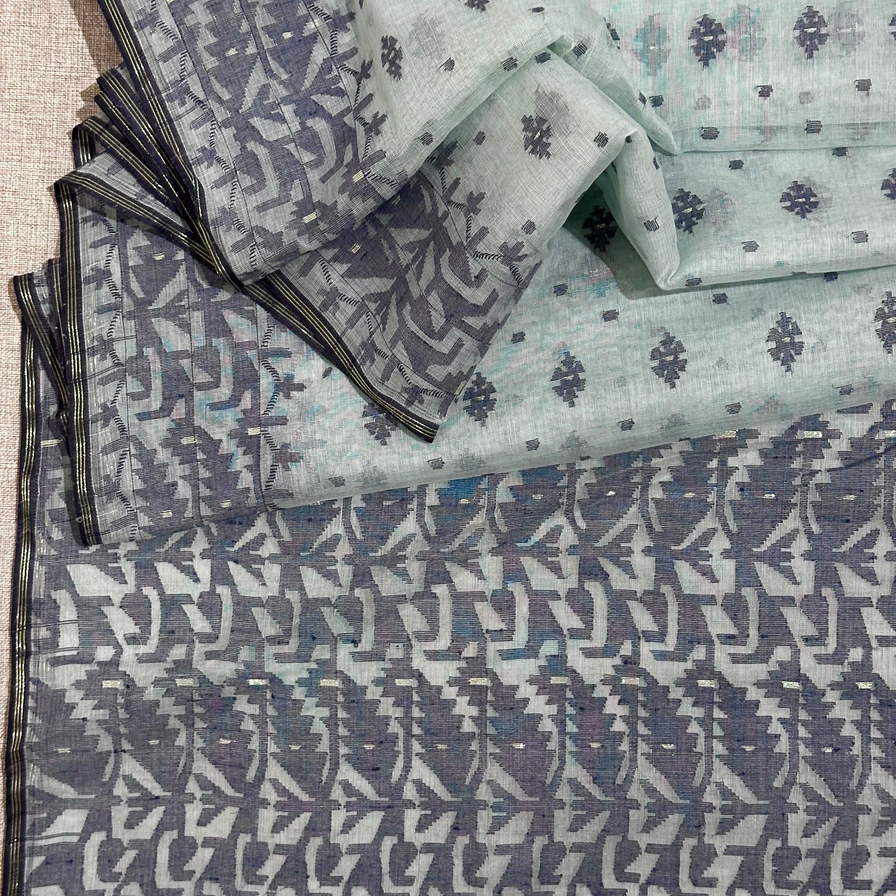 Sky Blue and Grey Dhakai Jamdani