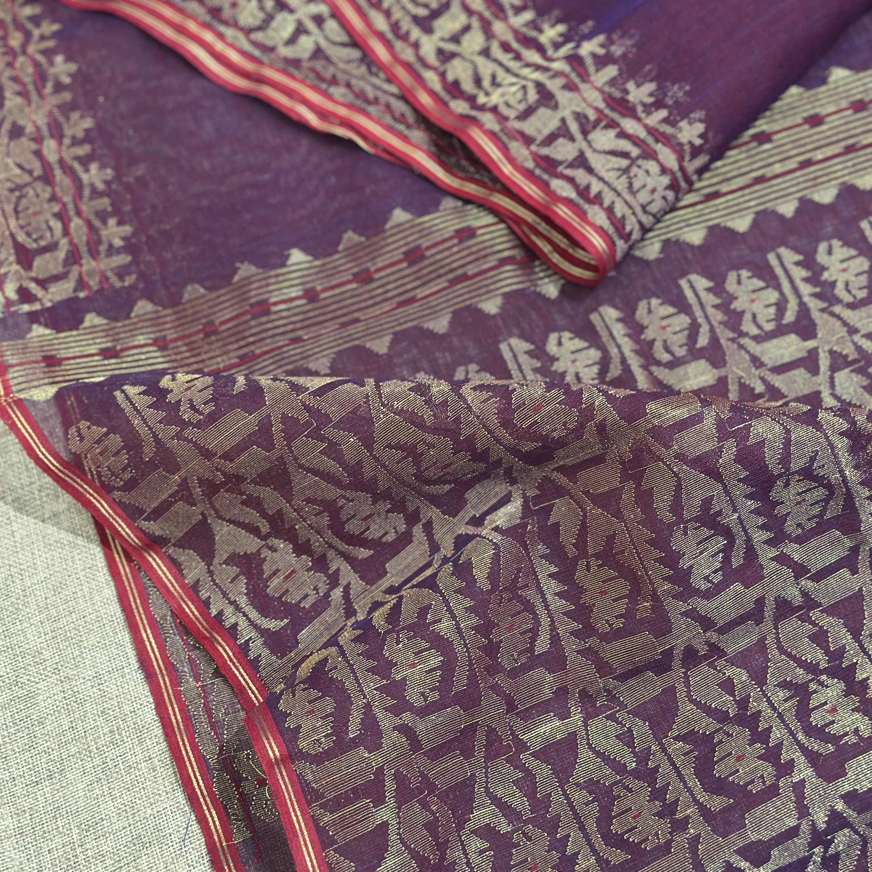 Purple Shot colour with Golden Zari Dhakai Jamdani