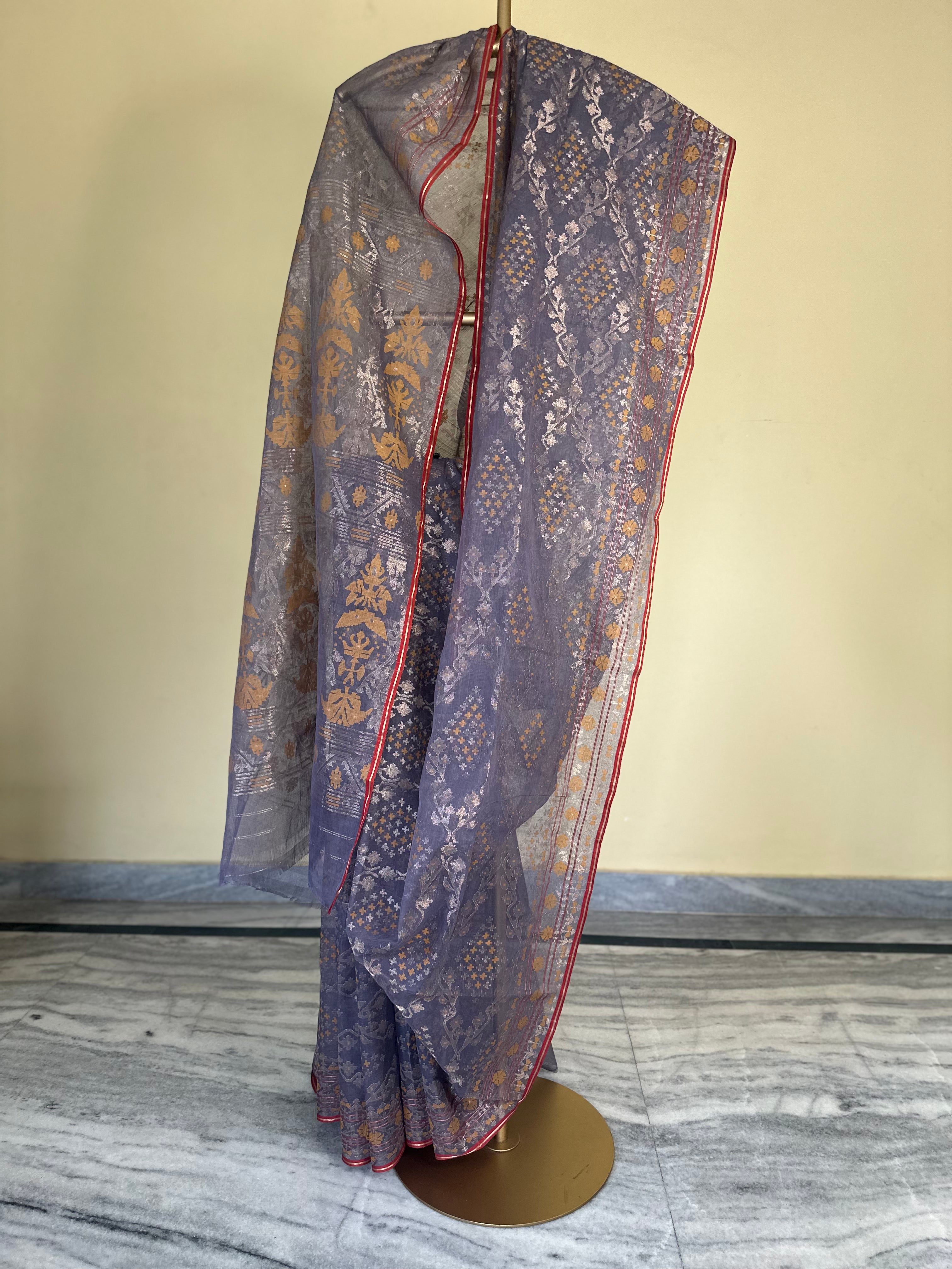 Purplish Grey Dhakai Jamdani with Zari