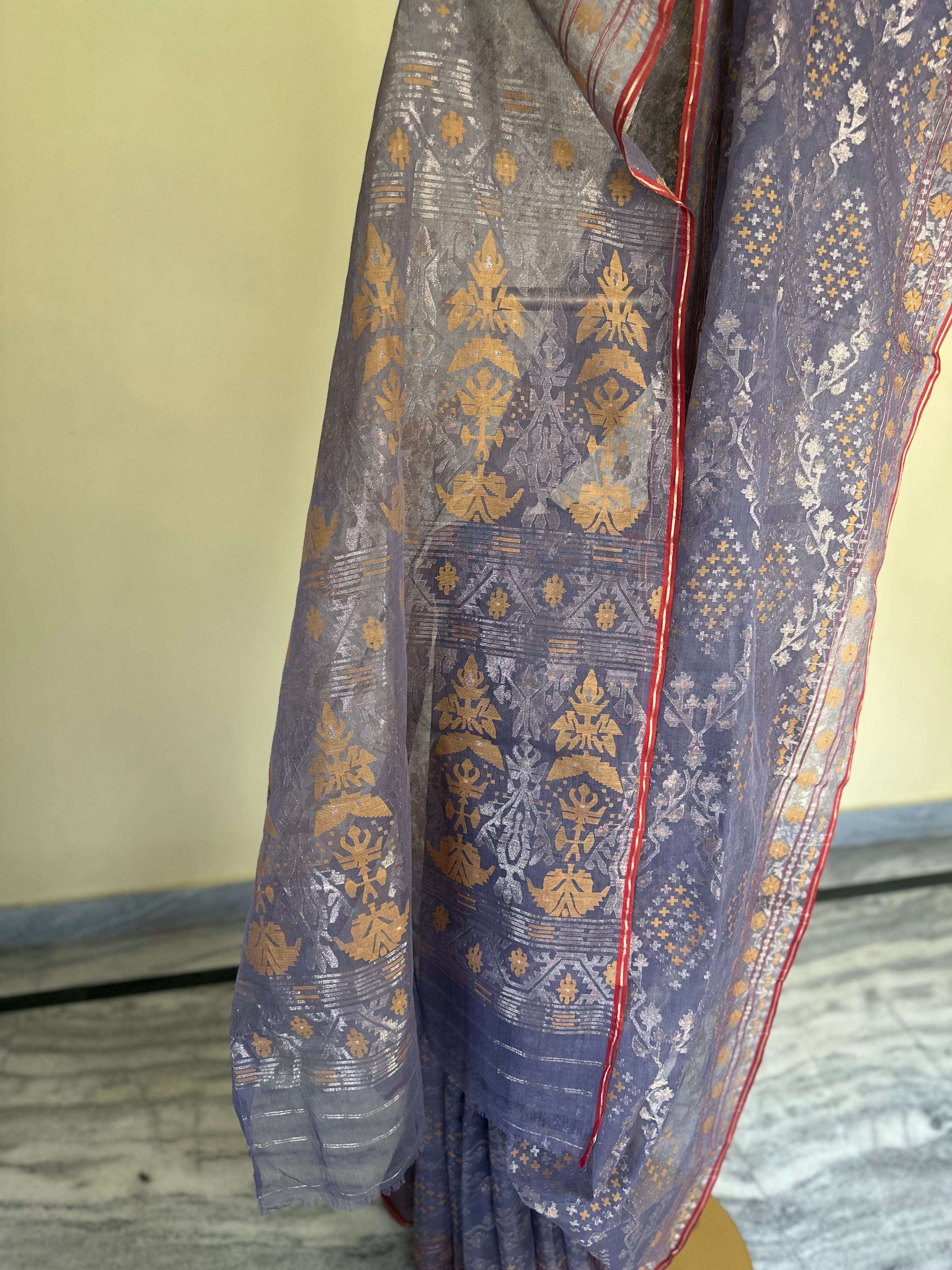 Purplish Grey Dhakai Jamdani with Zari