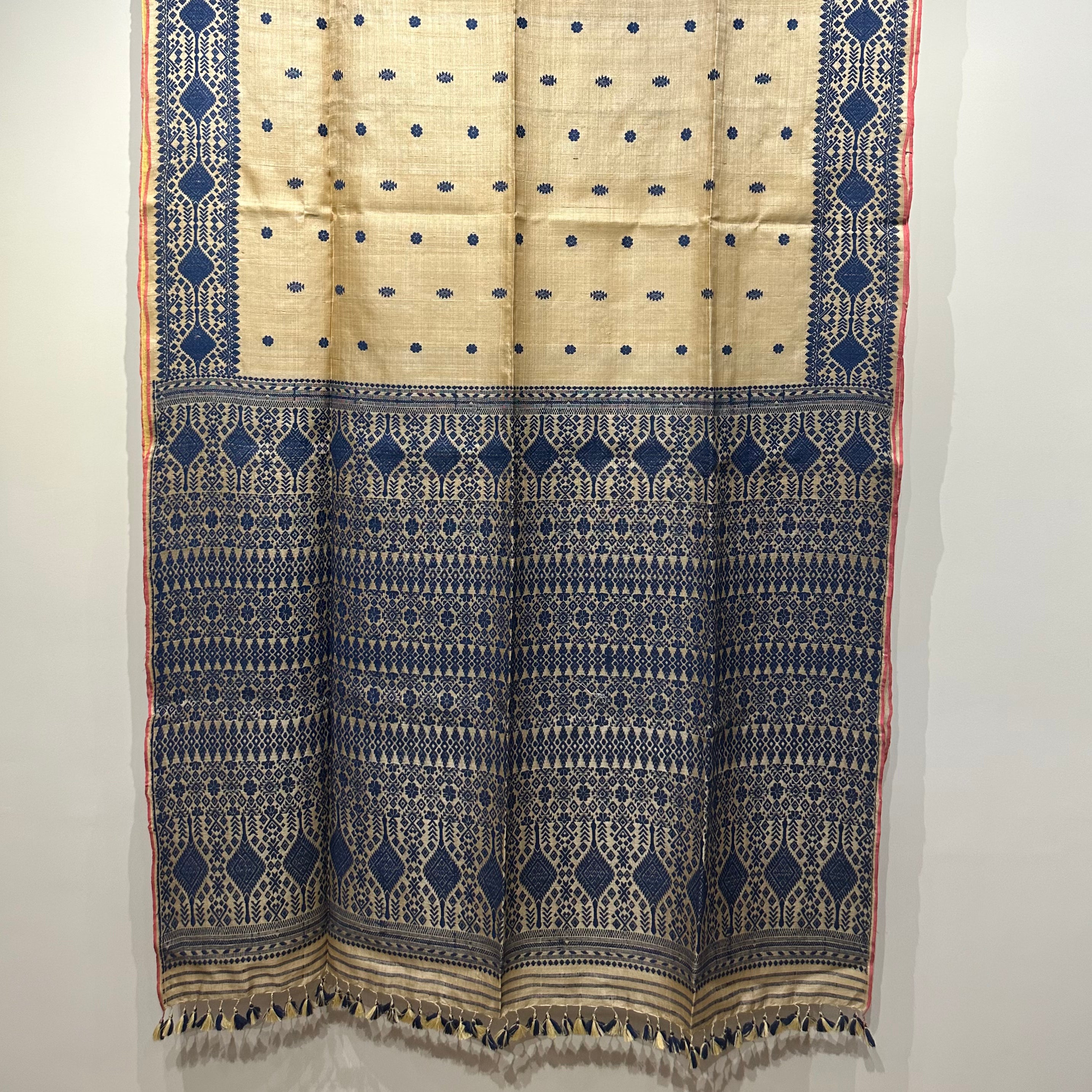 Heirloom Pure Assamese Muga Saree with Indigo Dyed Eri Extra Weft