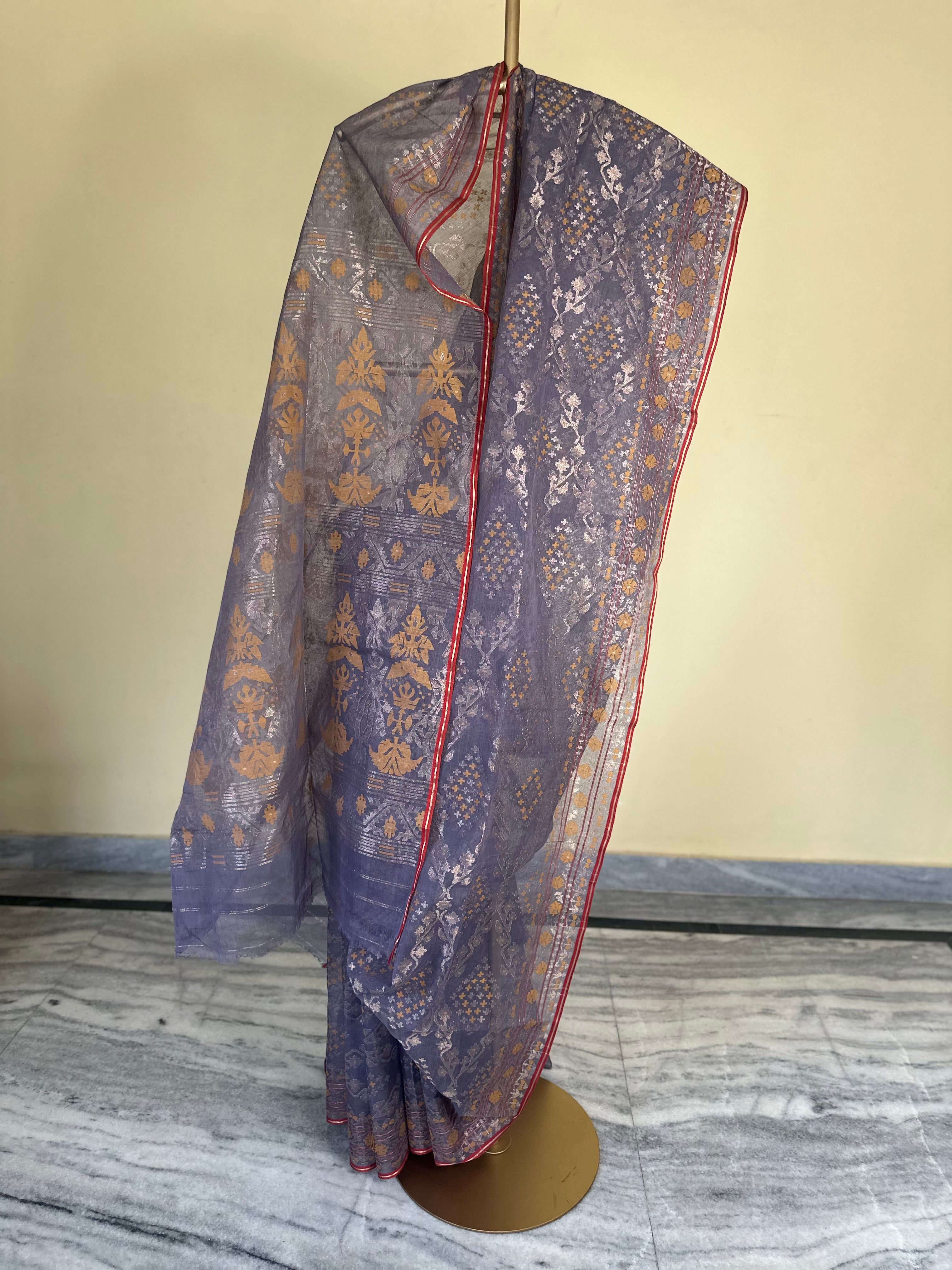 Purplish Grey Dhakai Jamdani with Zari