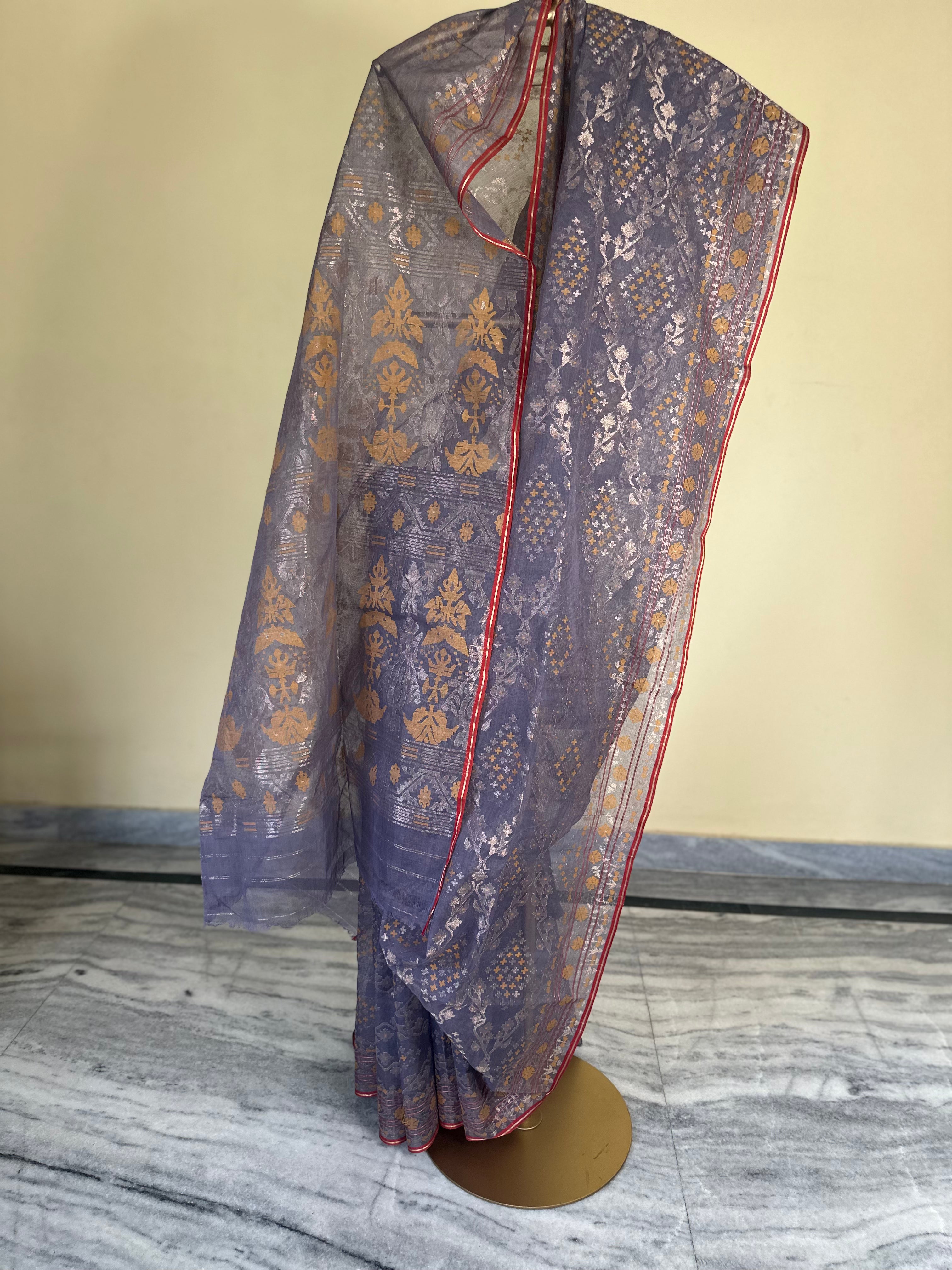 Purplish Grey Dhakai Jamdani with Zari