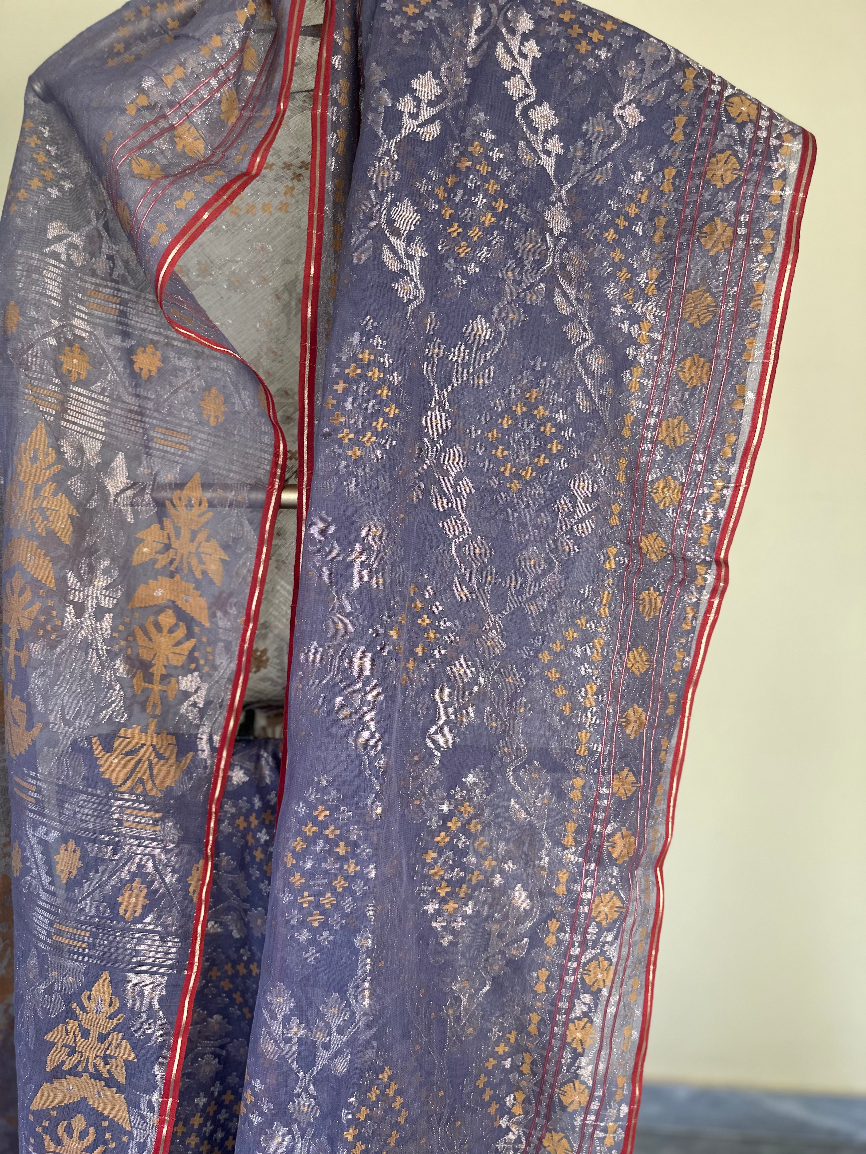 Purplish Grey Dhakai Jamdani with Zari