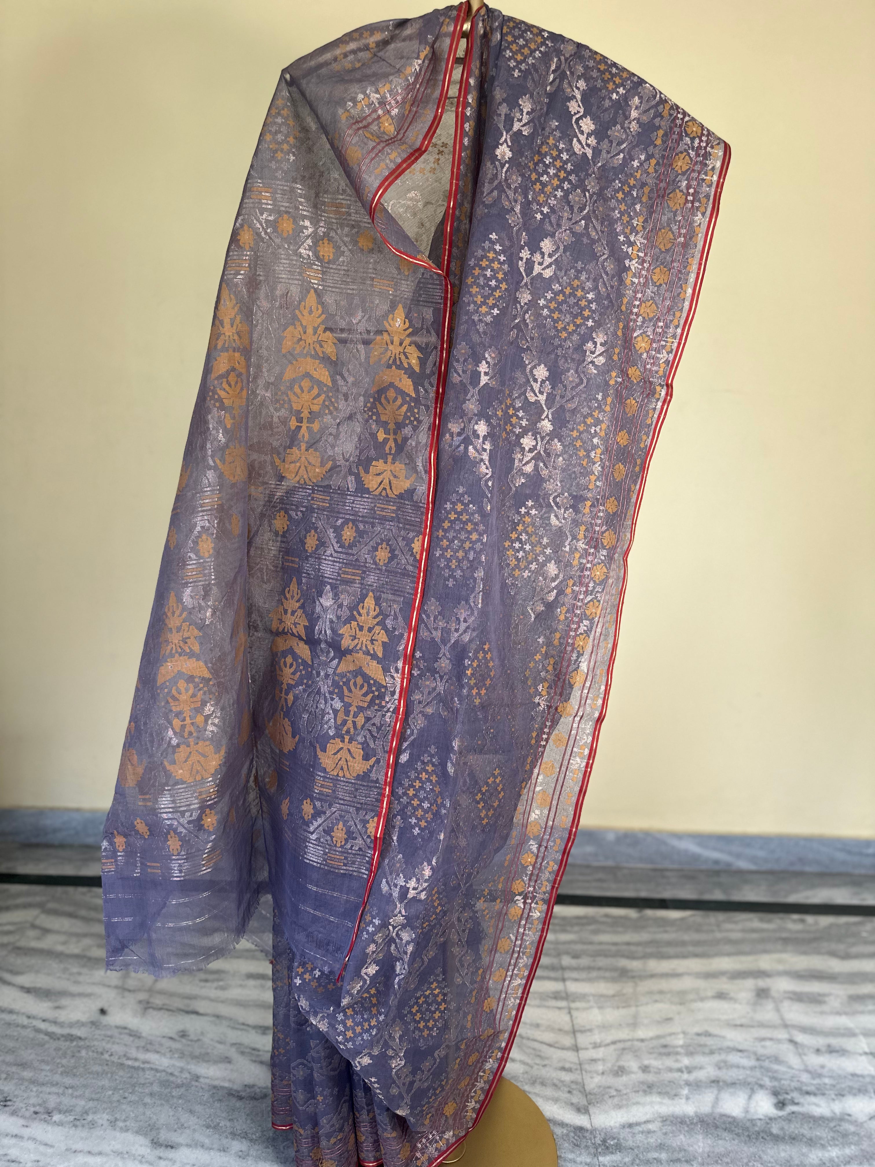 Purplish Grey Dhakai Jamdani with Zari