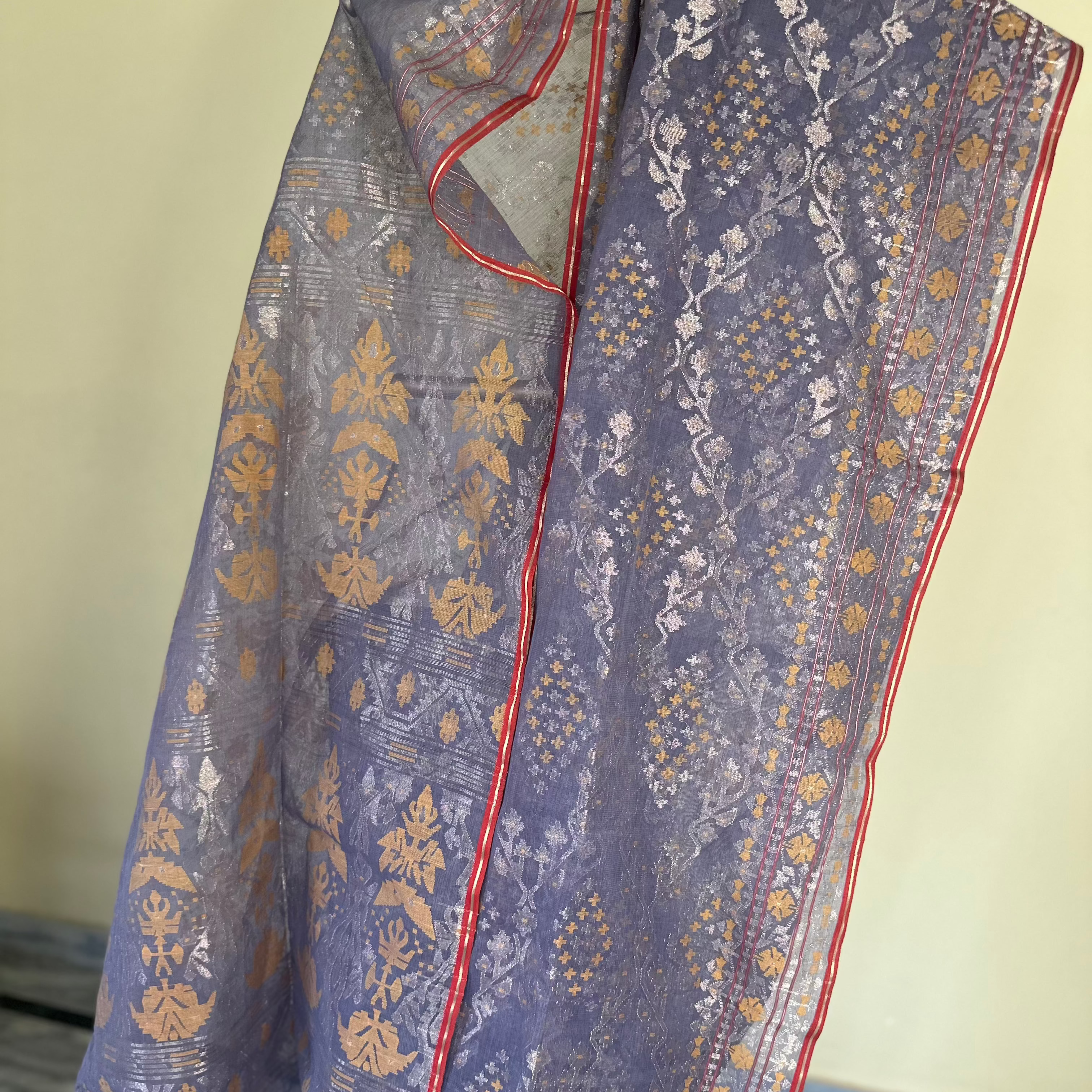 Purplish Grey Dhakai Jamdani with Zari