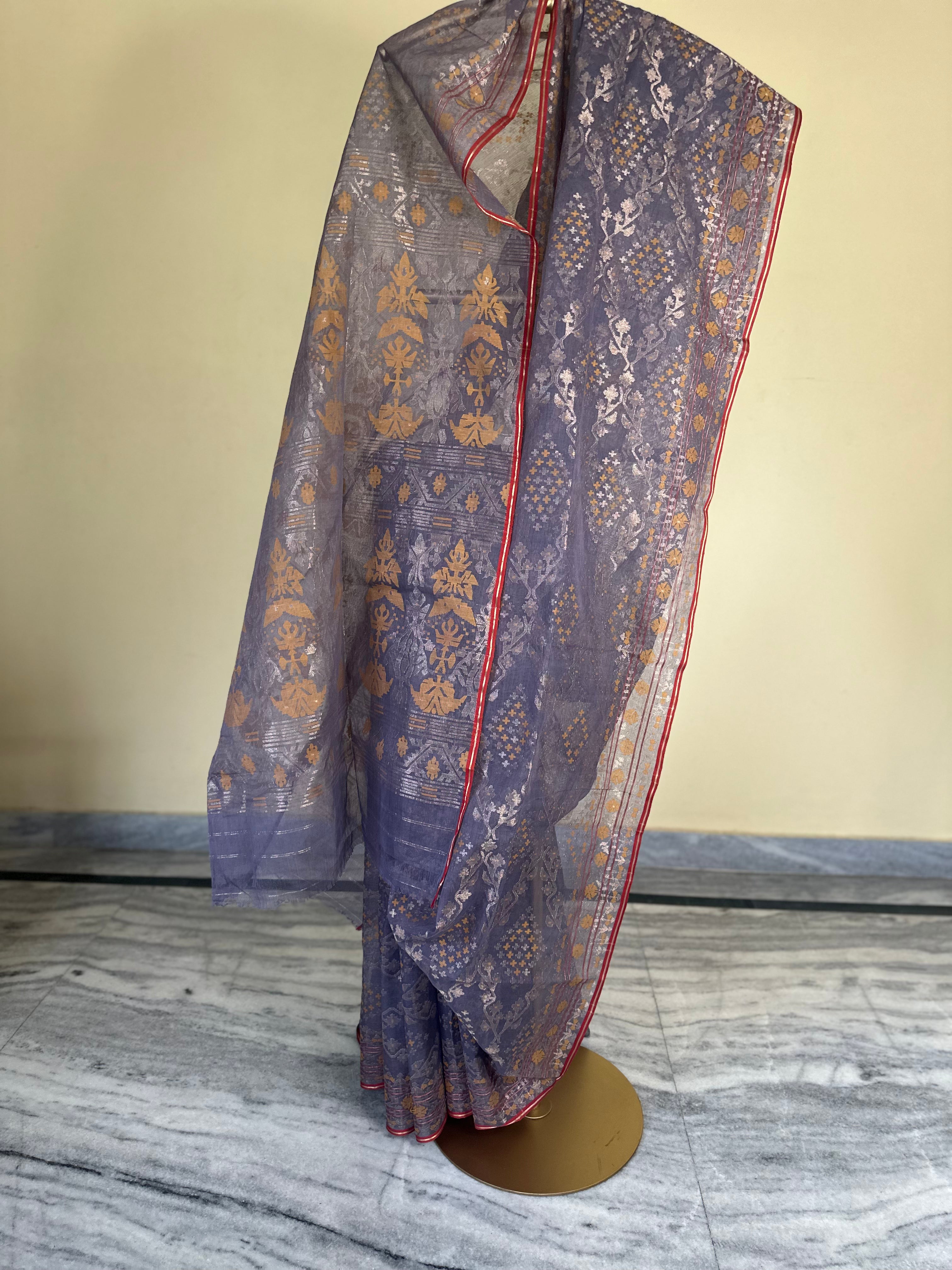 Purplish Grey Dhakai Jamdani with Zari