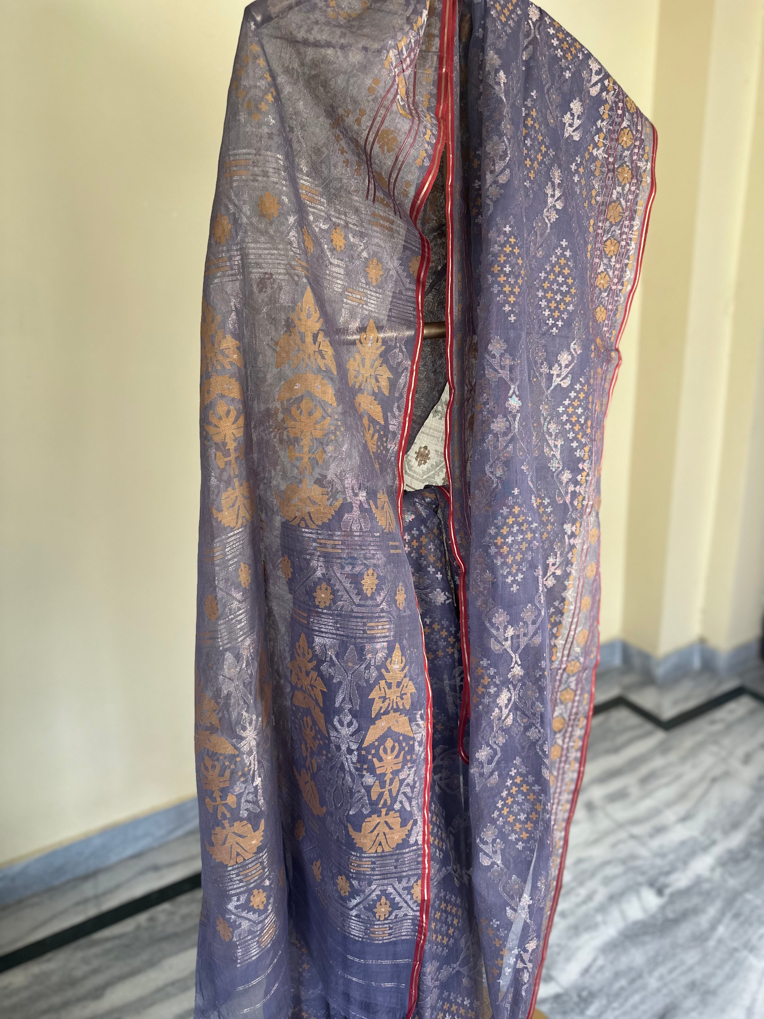 Purplish Grey Dhakai Jamdani with Zari