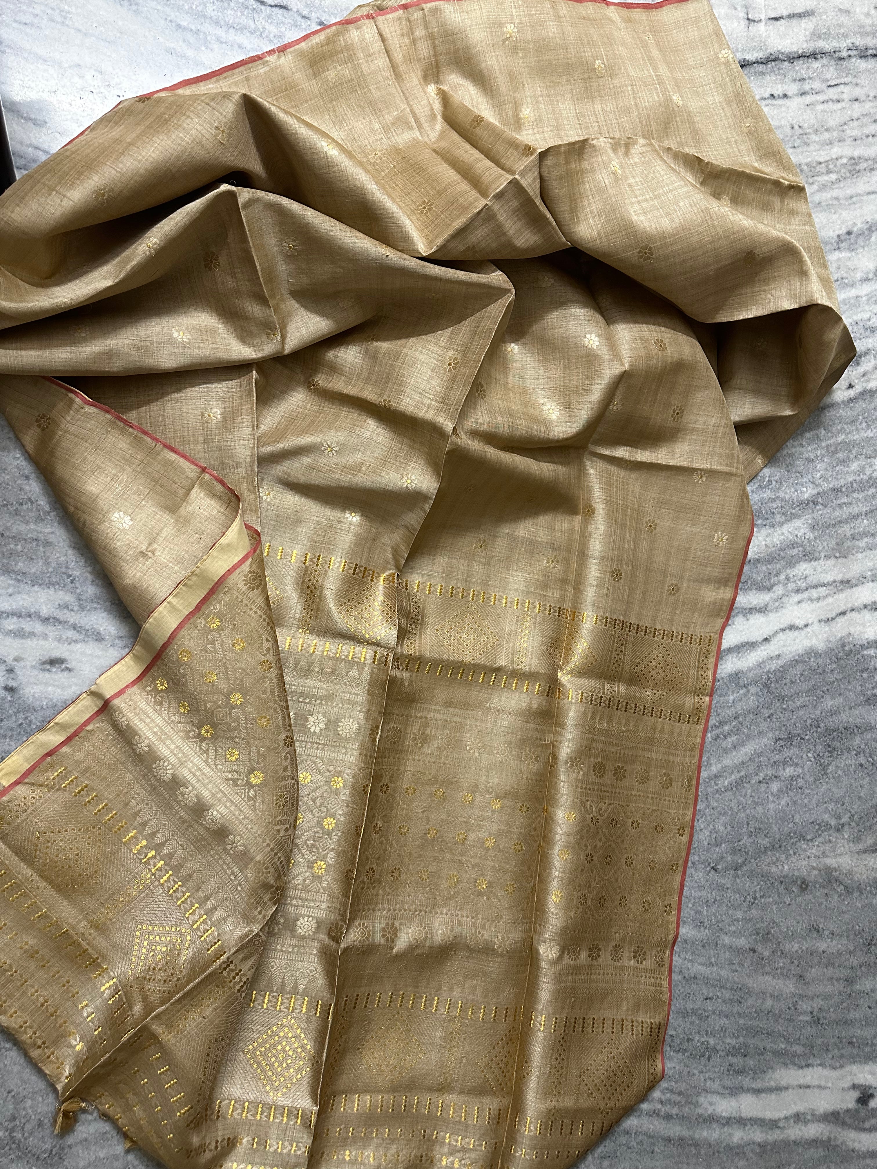 Heirloom Pure Assam Muga Saree with Natural Dyed Eri Extra Weft and Zari Mina