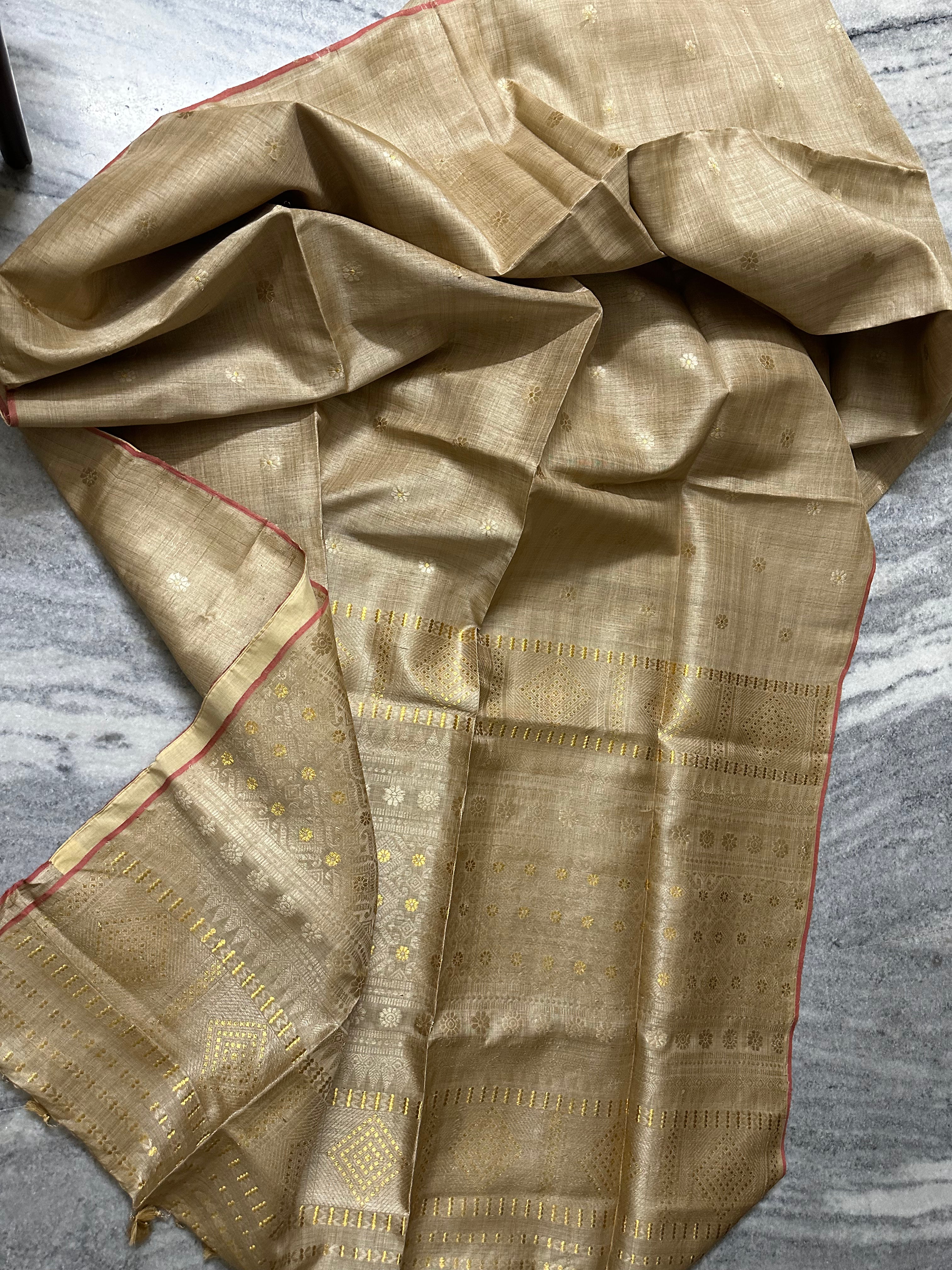 Heirloom Pure Assam Muga Saree with Natural Dyed Eri Extra Weft and Zari Mina