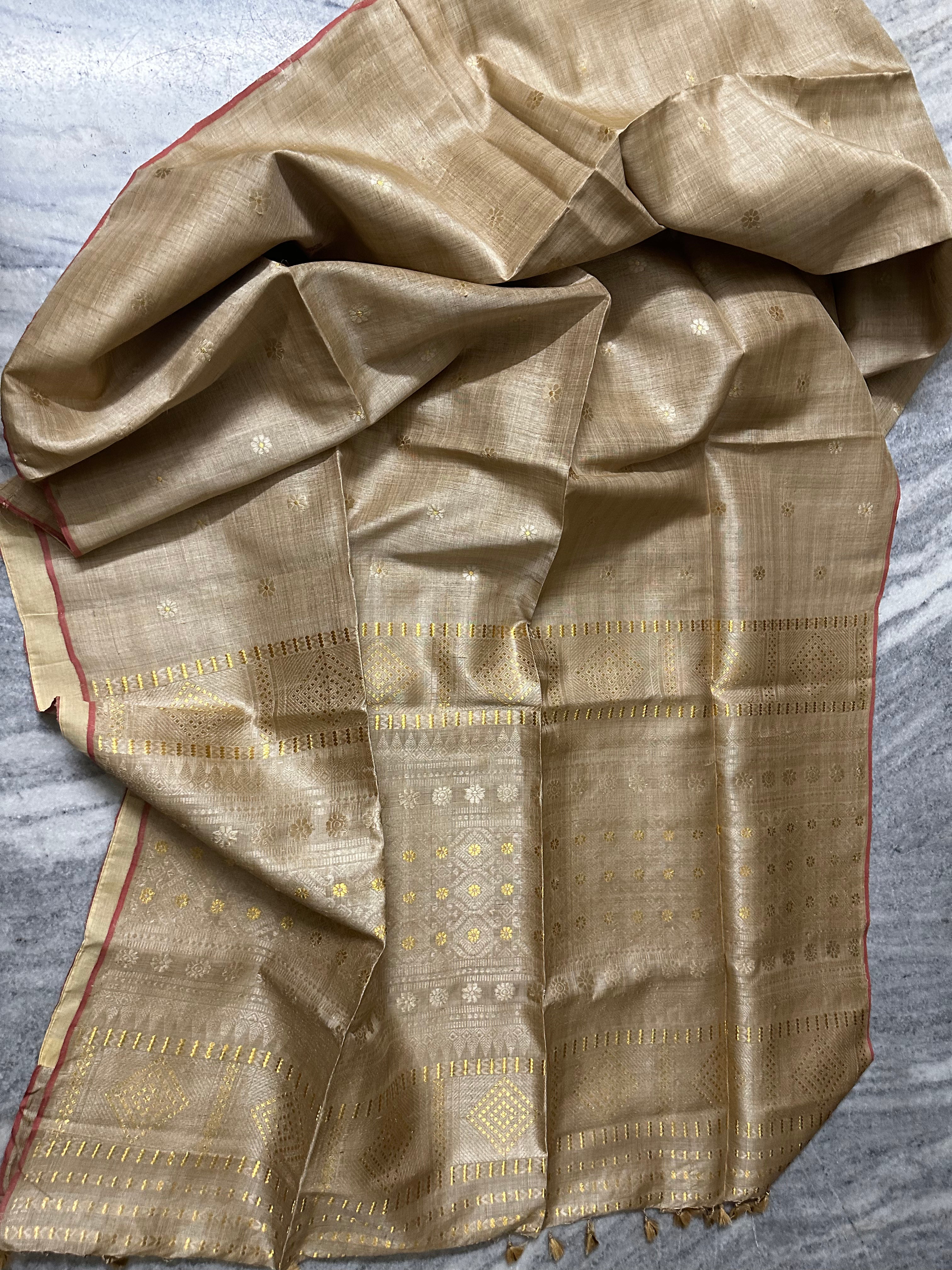 Heirloom Pure Assam Muga Saree with Natural Dyed Eri Extra Weft and Zari Mina