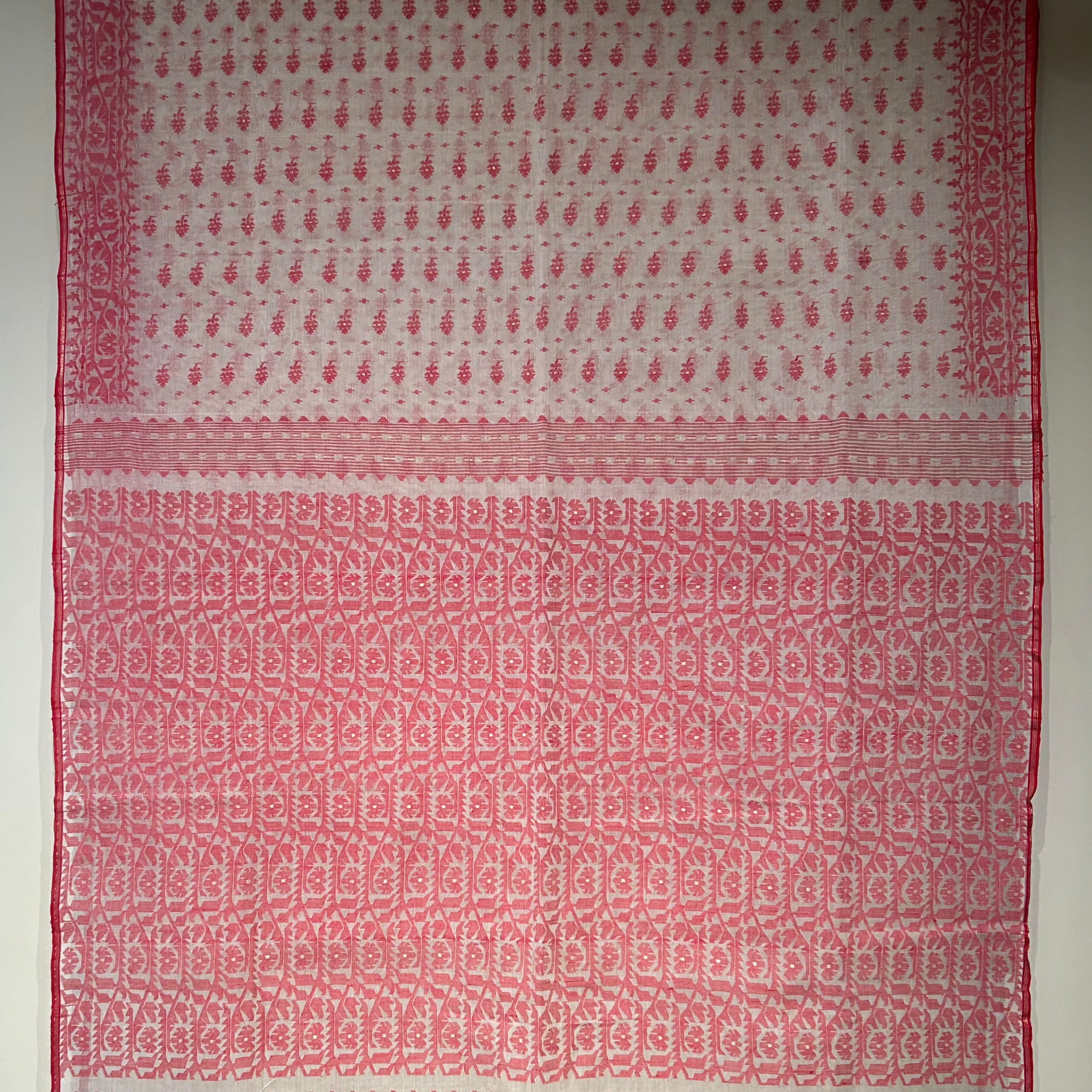 White and Red with Red Butis Dhakai Jamdani