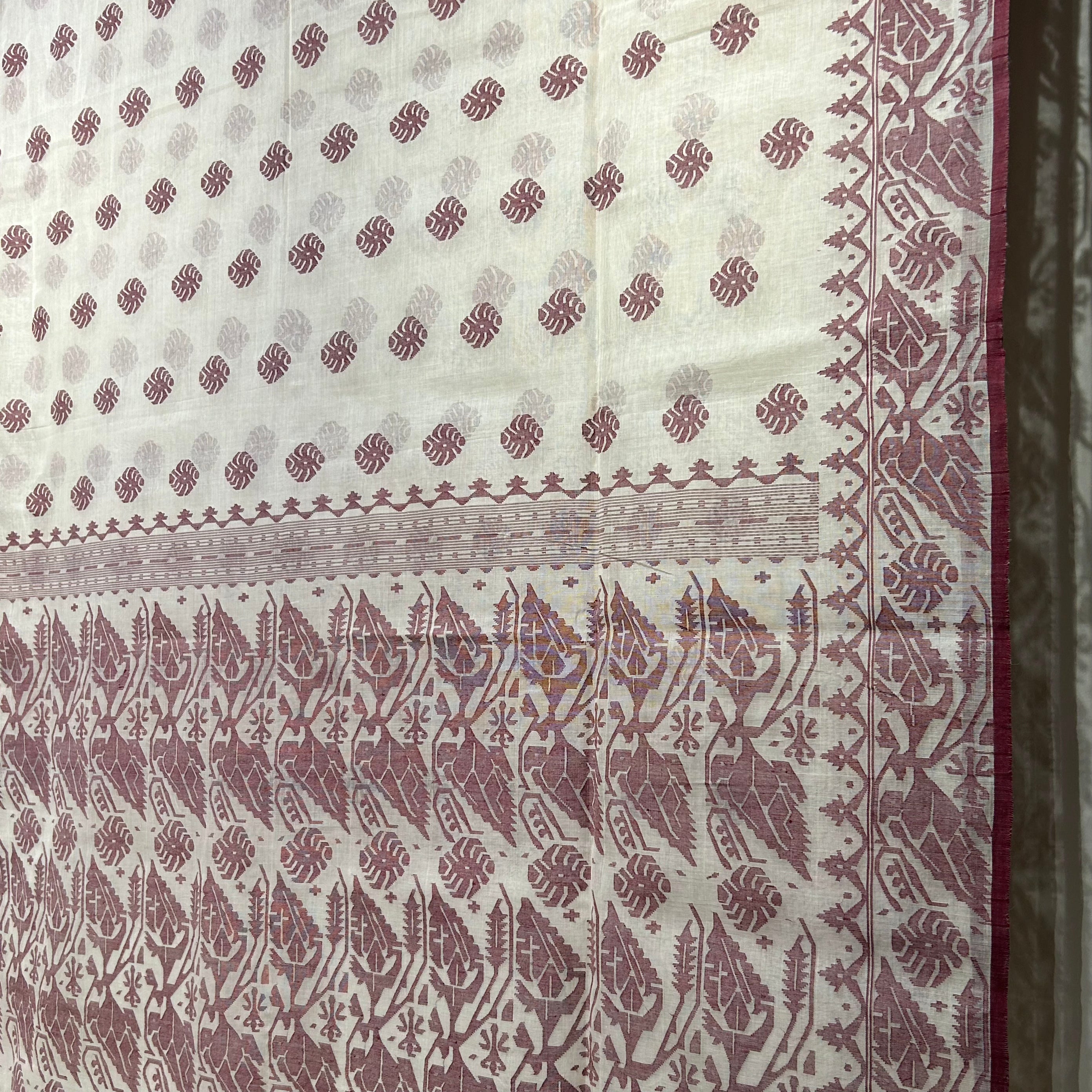 300 count White and Brown Dhakai Jamdani
