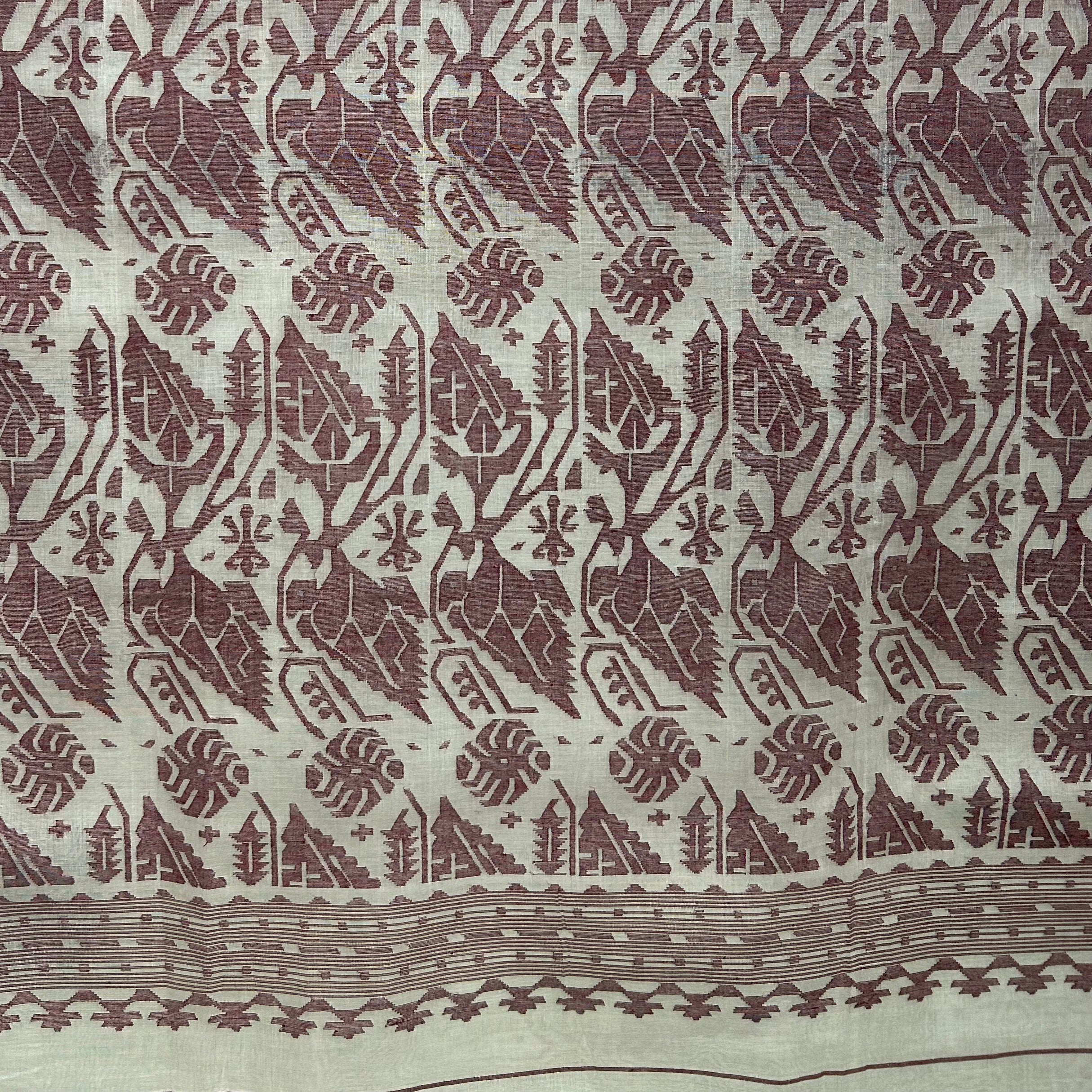 300 count White and Brown Dhakai Jamdani