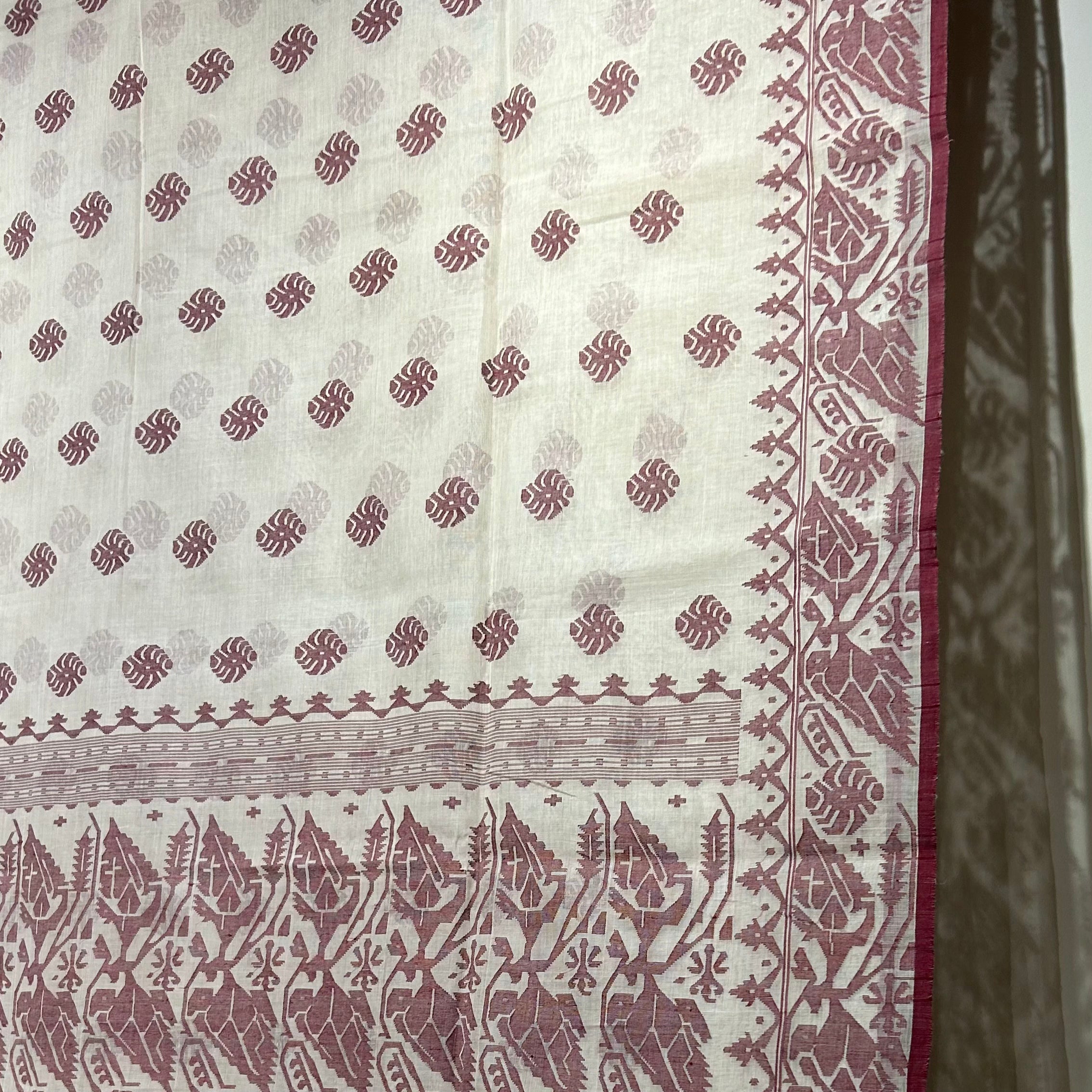 300 count White and Brown Dhakai Jamdani