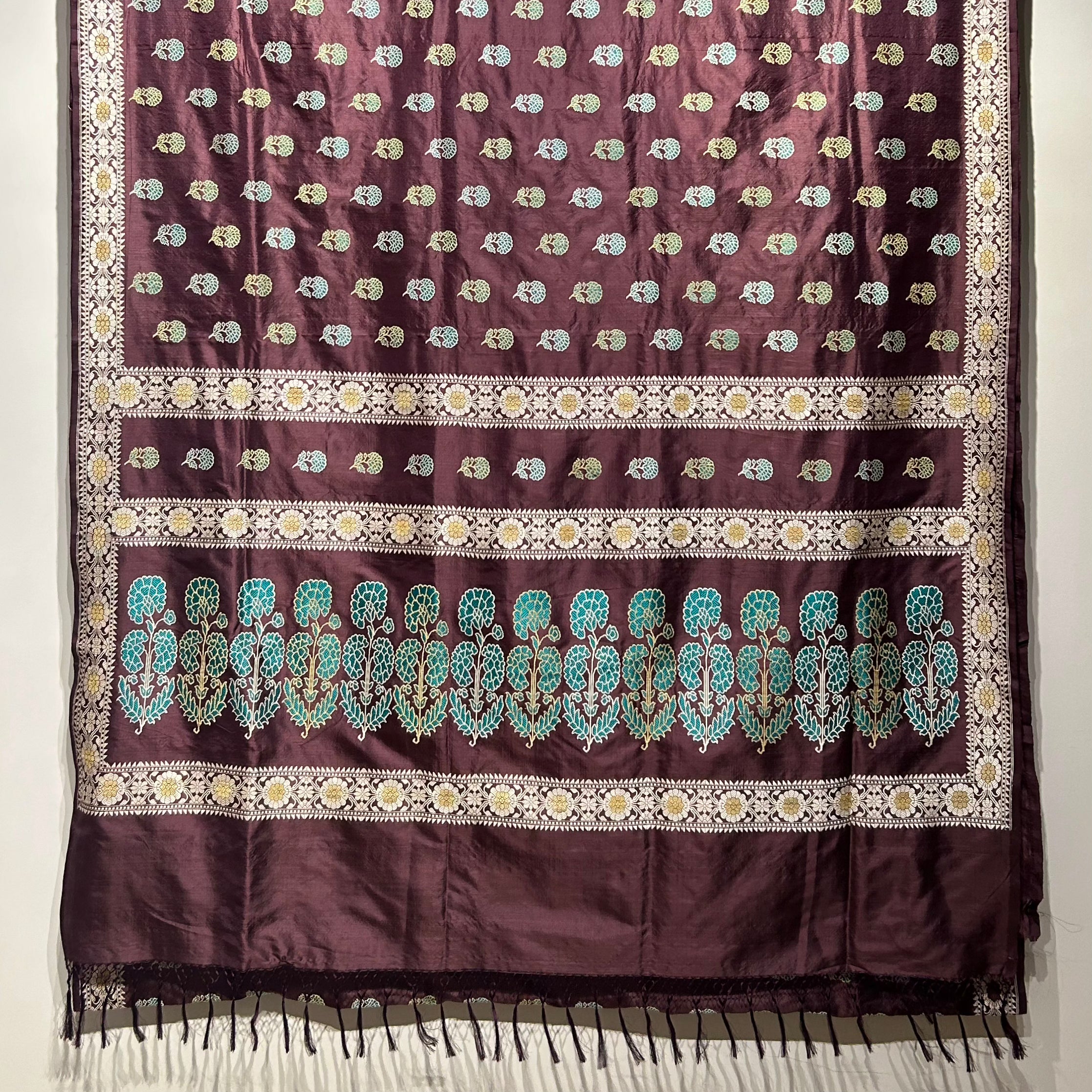 Brown with Green Revival Baluchari Saree