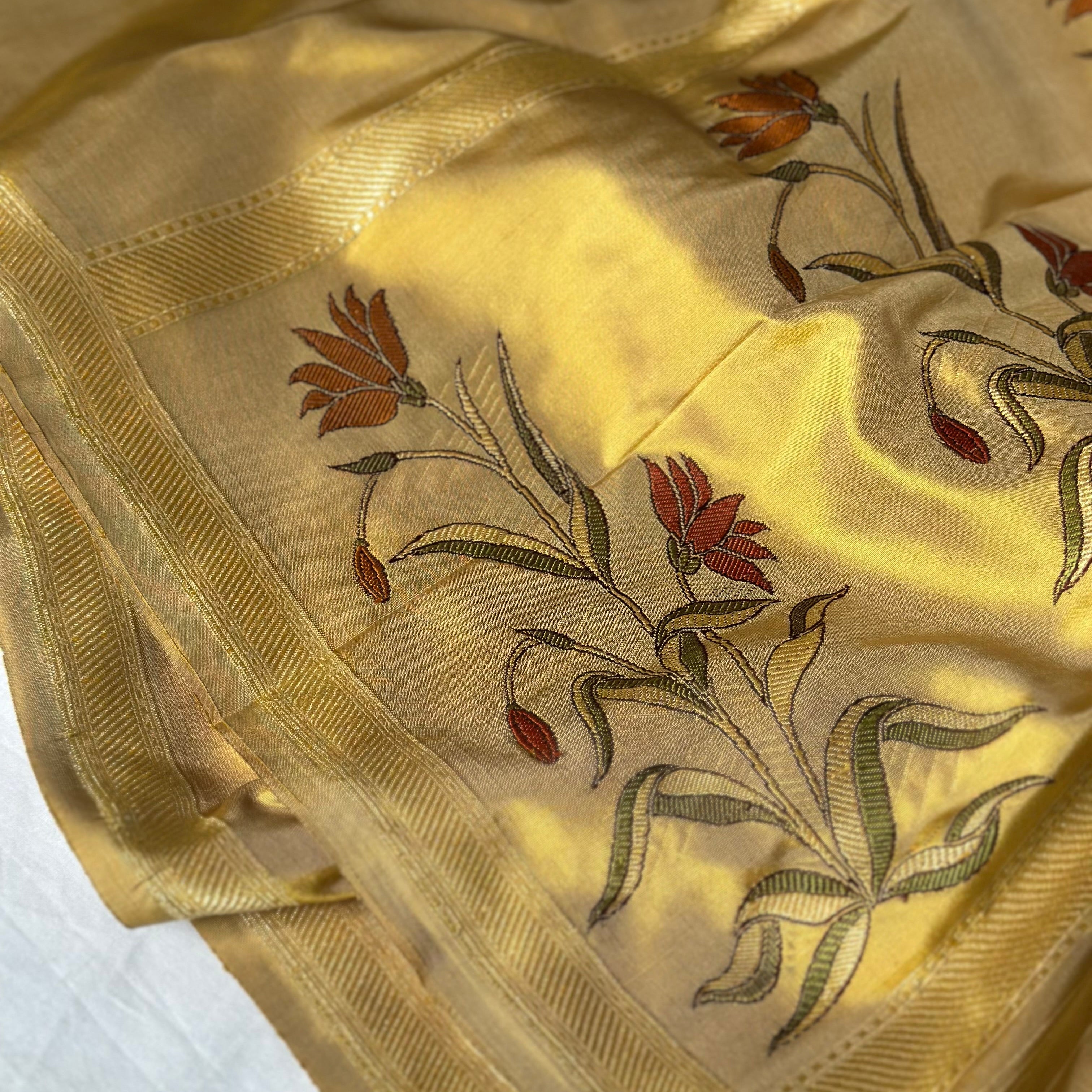 Yellow Khadwa Benarasi with Mughal Flower