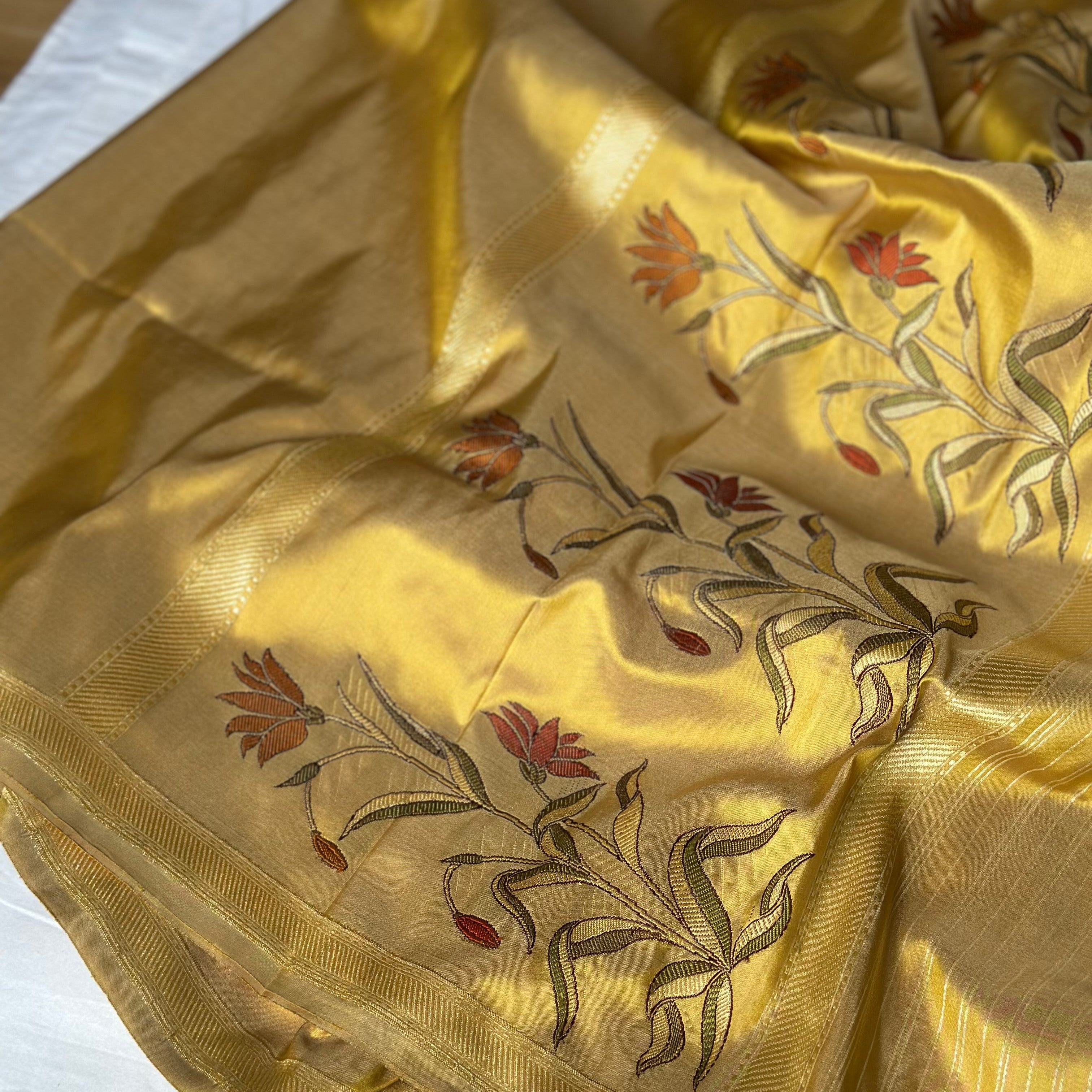 Yellow Khadwa Benarasi with Mughal Flower
