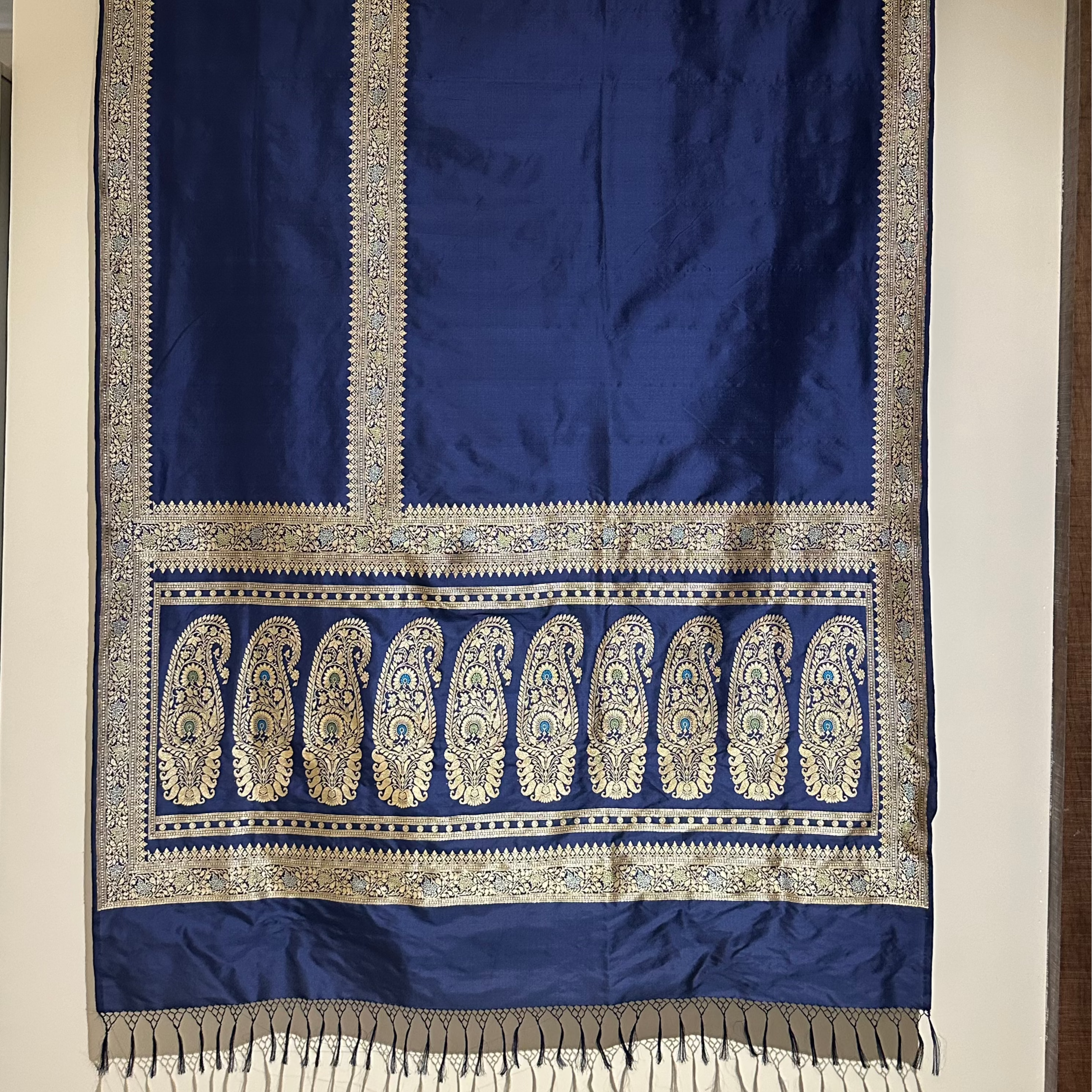 Midnight Blue Three Border Baluchari Saree