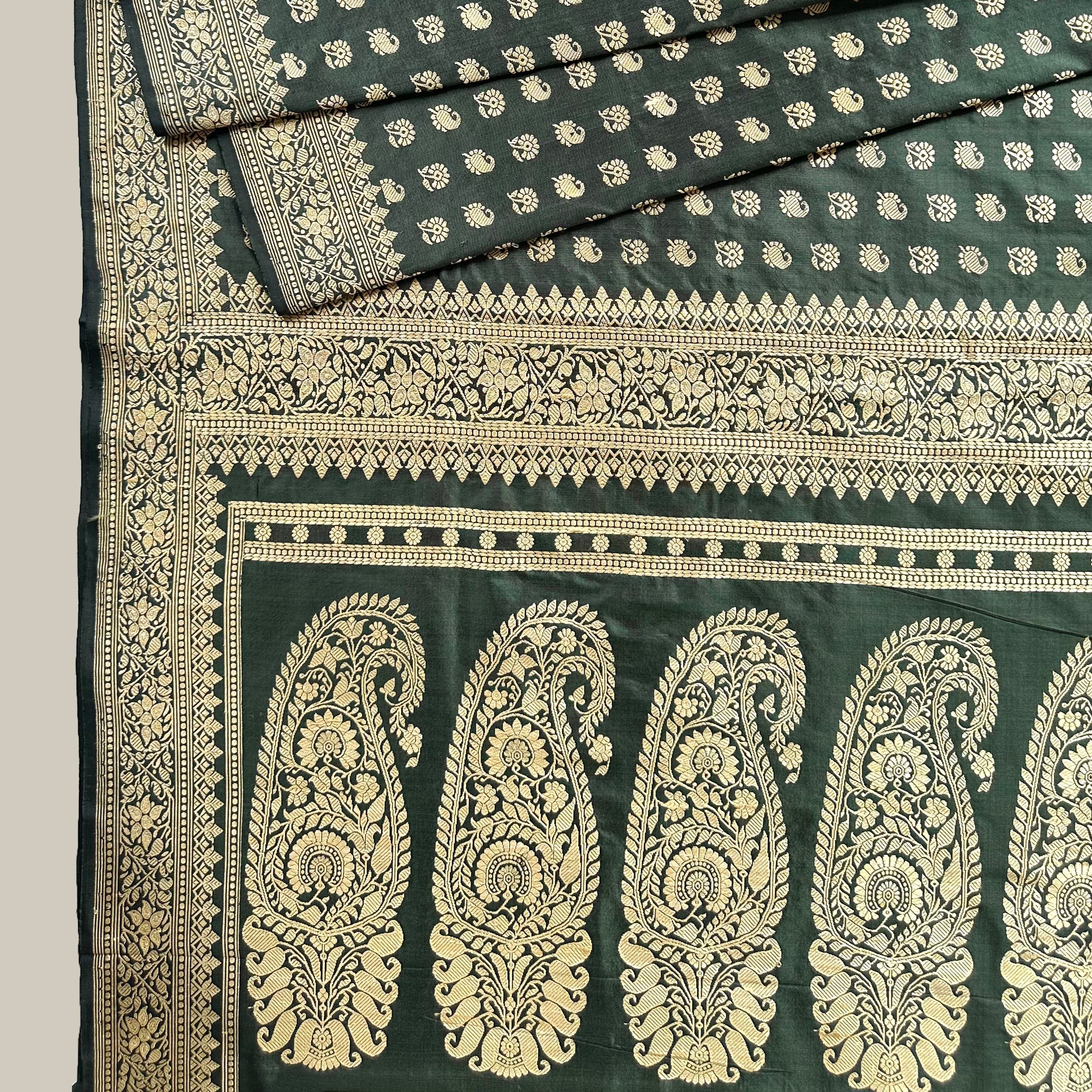 Dark Green Buti Baluchari with Paisley