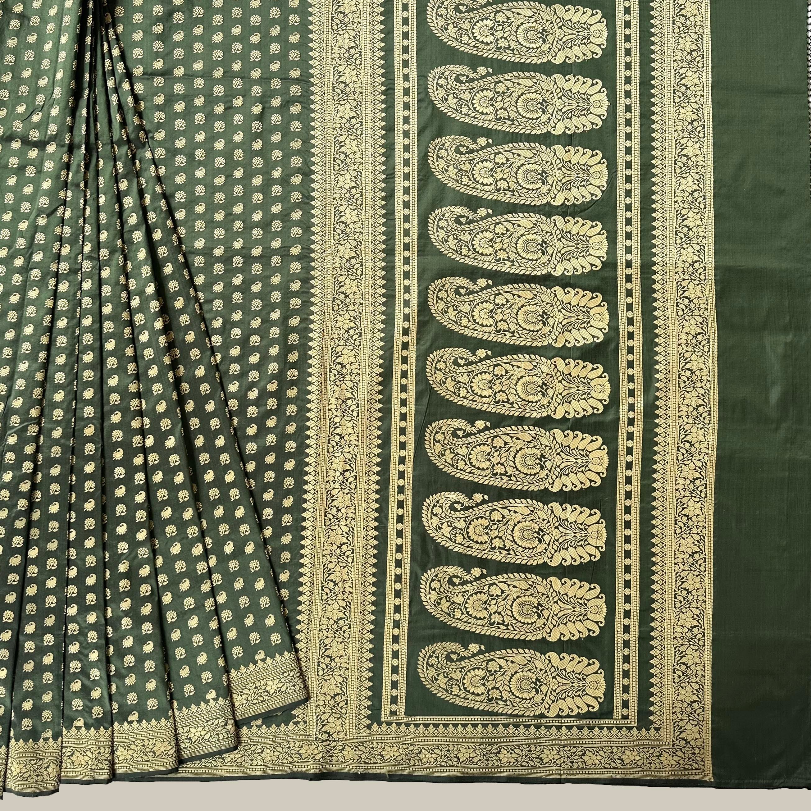 Dark Green Buti Baluchari with Paisley