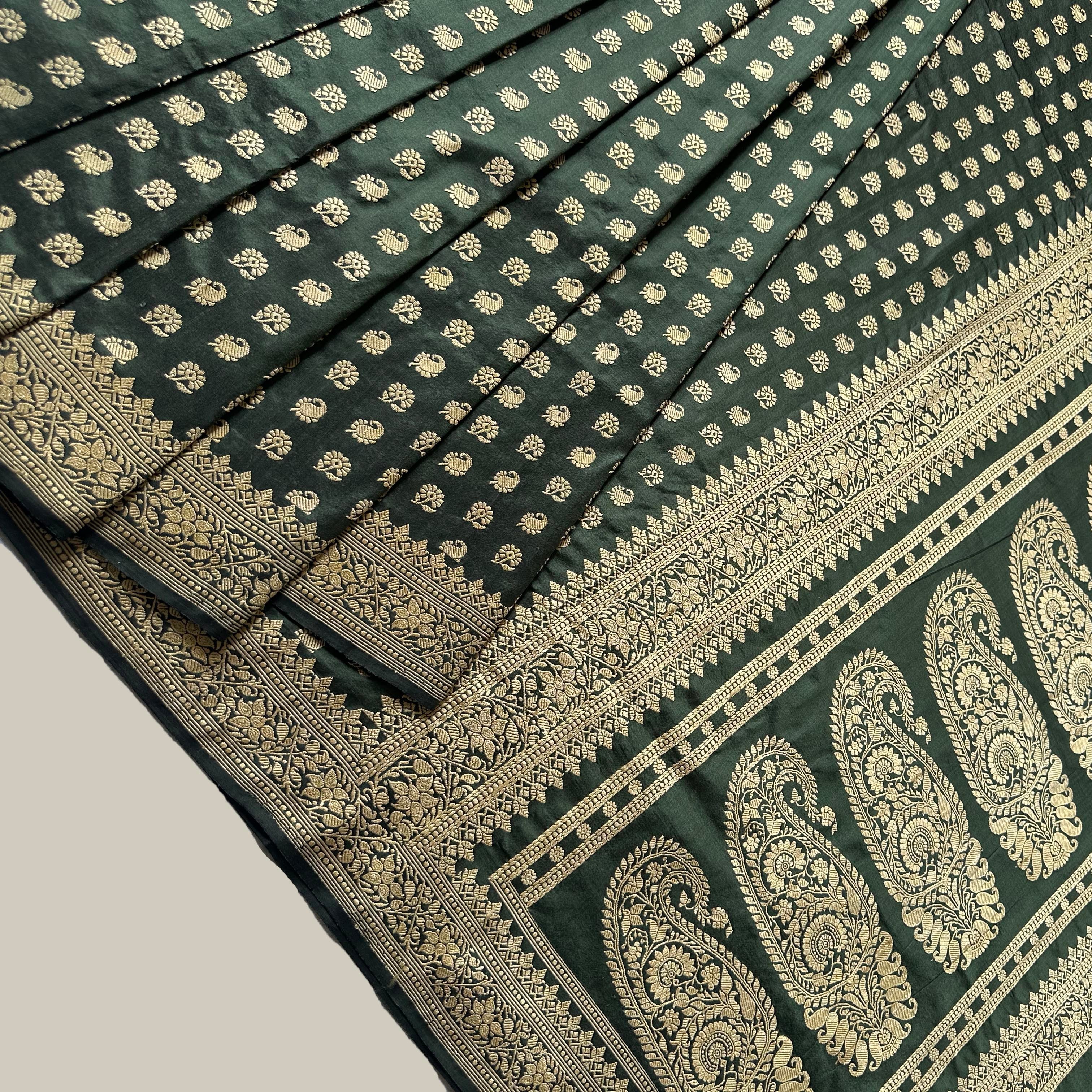 Dark Green Buti Baluchari with Paisley