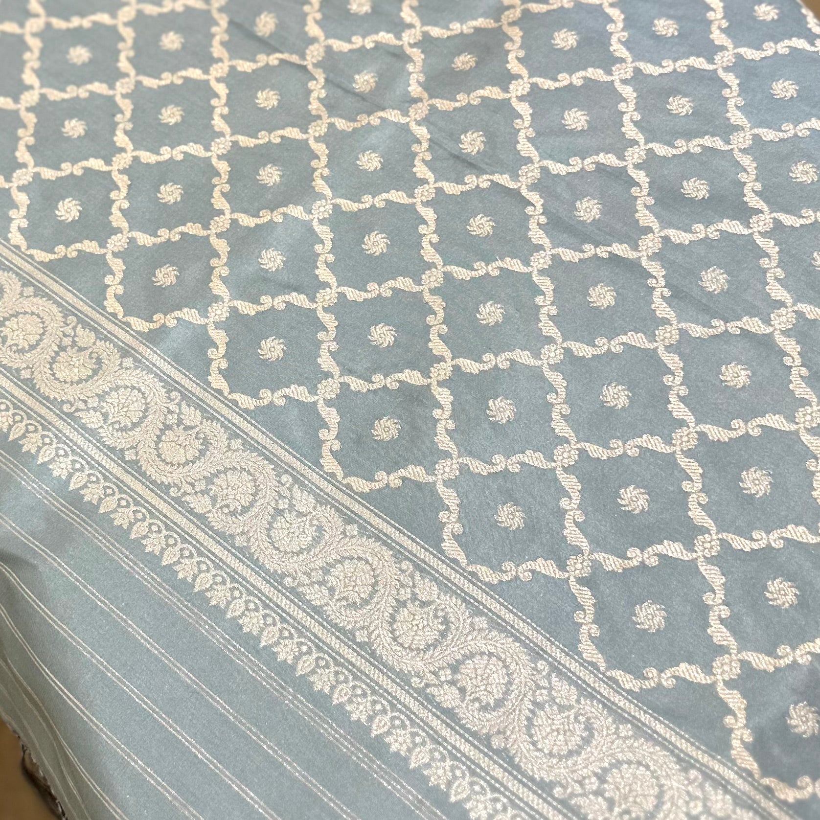 Sky Blue Khadwa Jaal Palla Benarasi