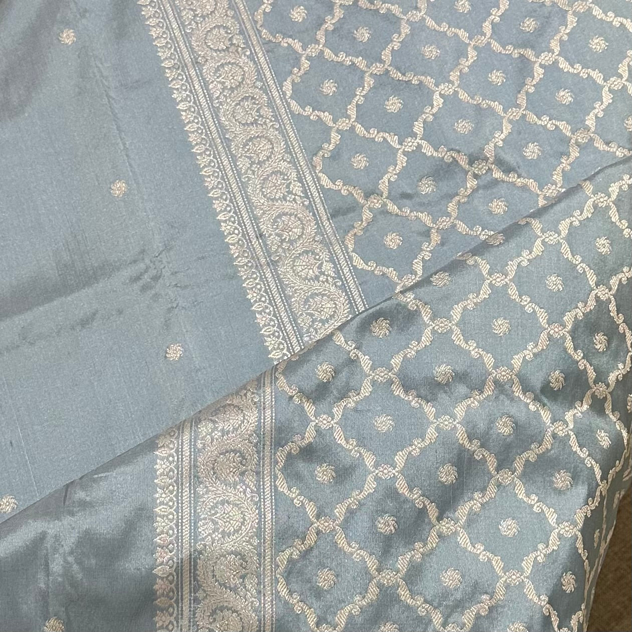 Sky Blue Khadwa Jaal Palla Benarasi