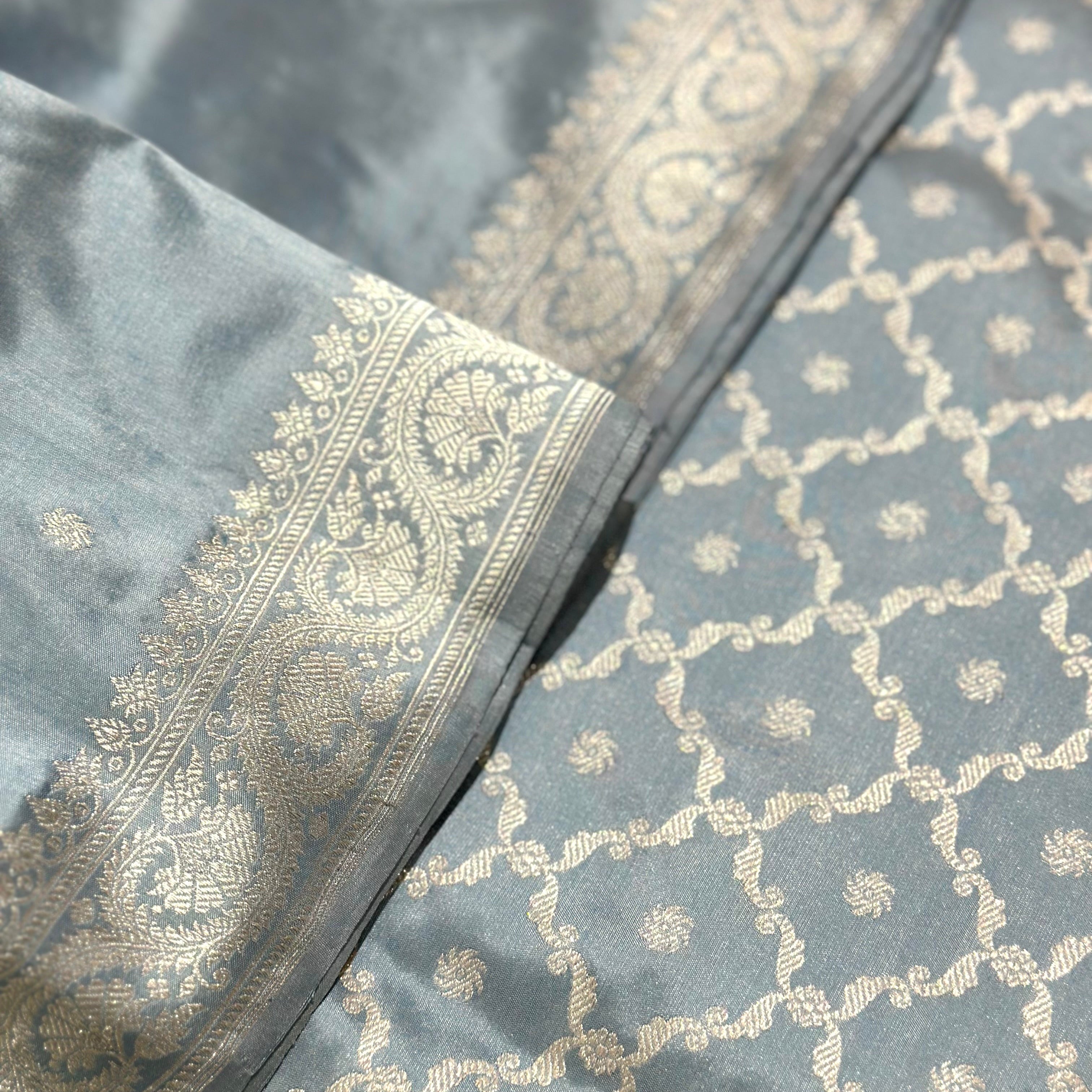 Sky Blue Khadwa Jaal Palla Benarasi