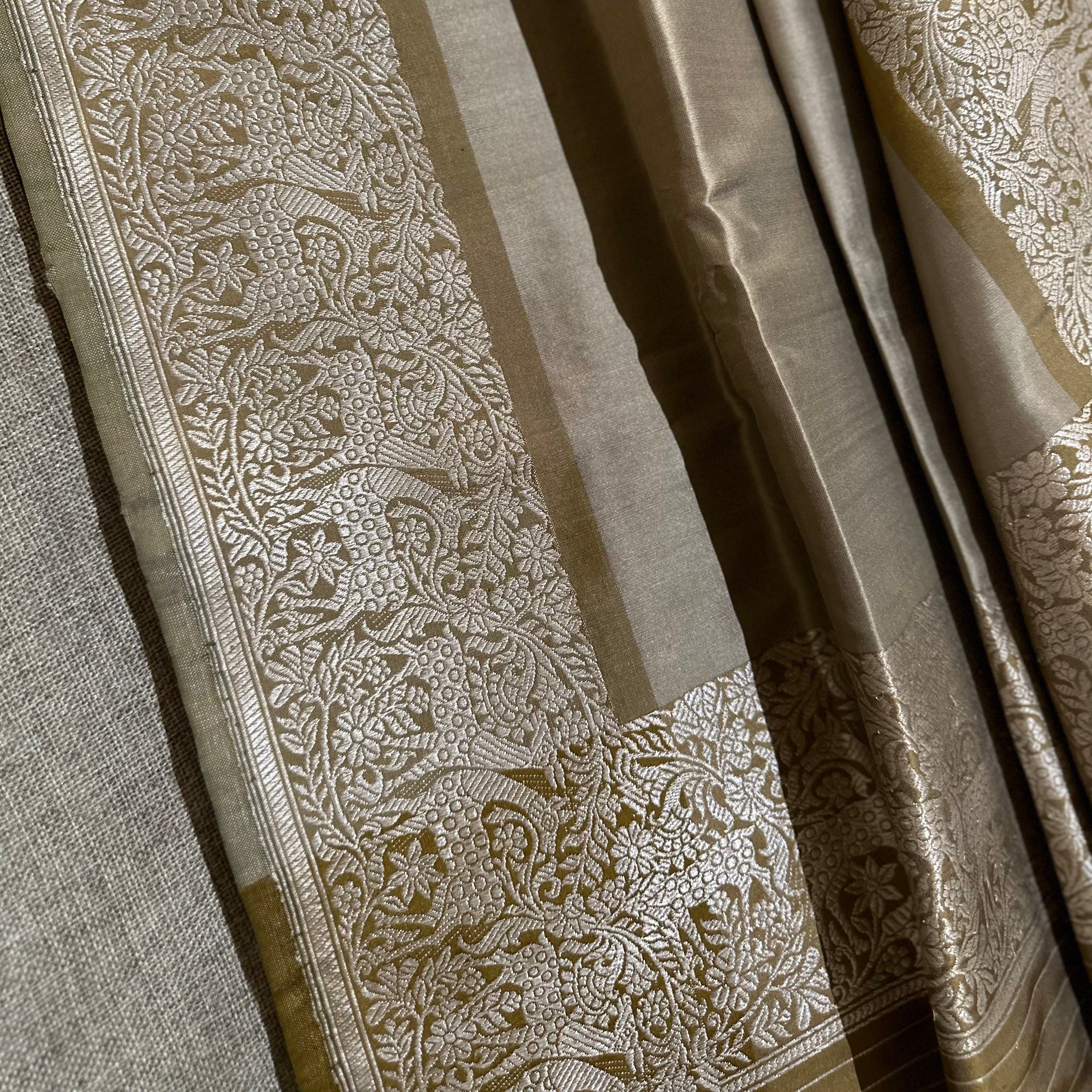 Shikargah Khadwa Benarasi in Grey and Mustard