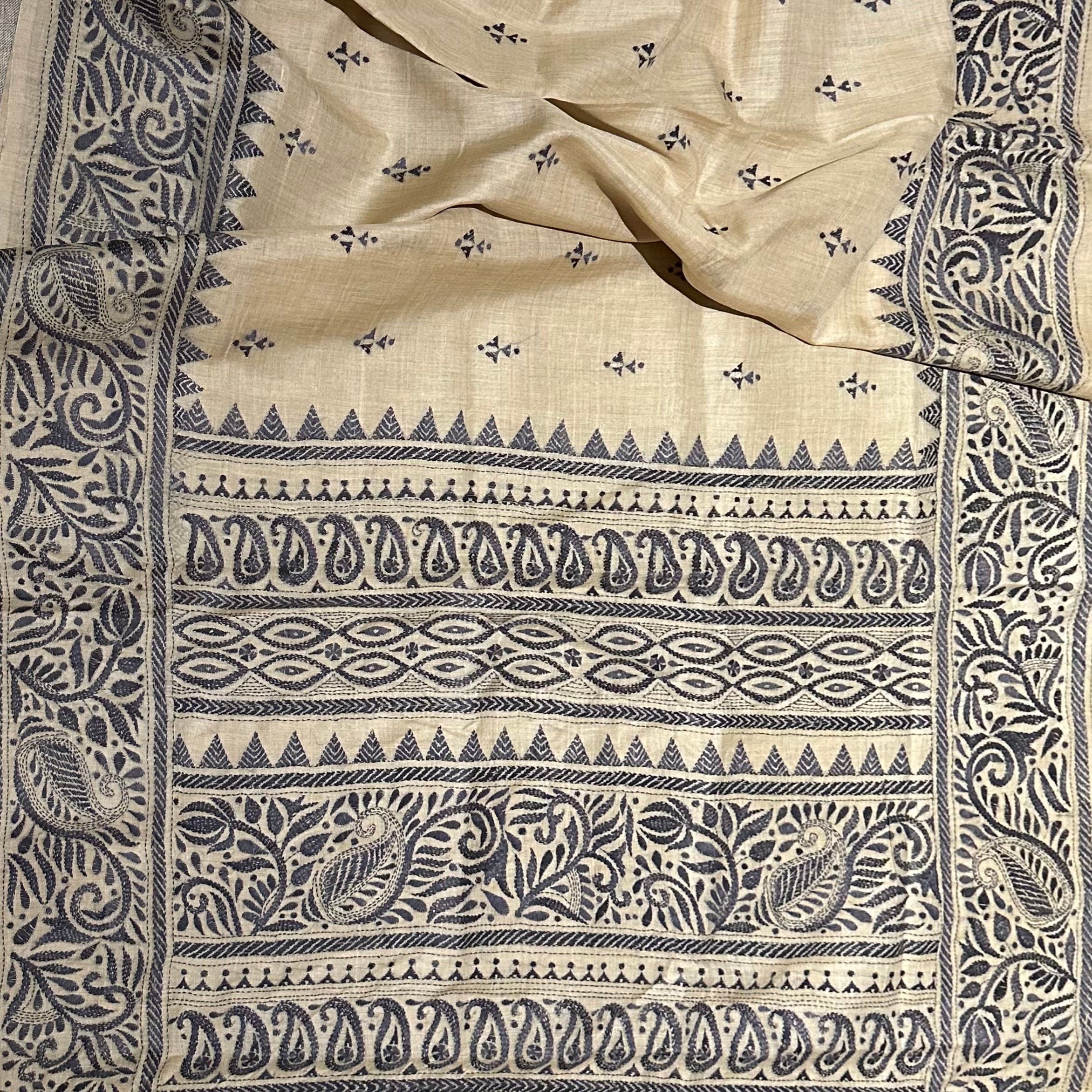 Kantha Embroidered on Handwoven Tussar Silk