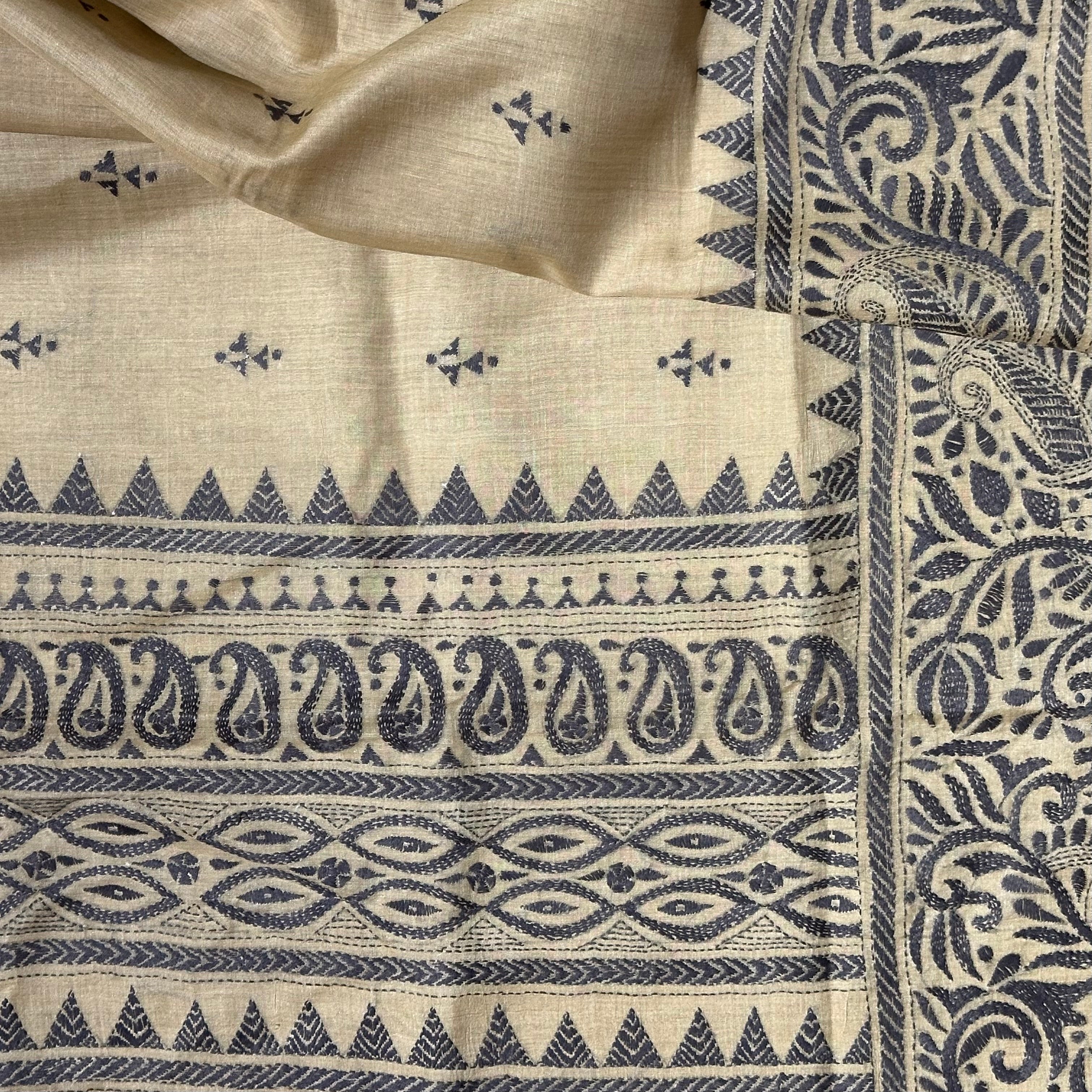 Kantha Embroidered on Handwoven Tussar Silk