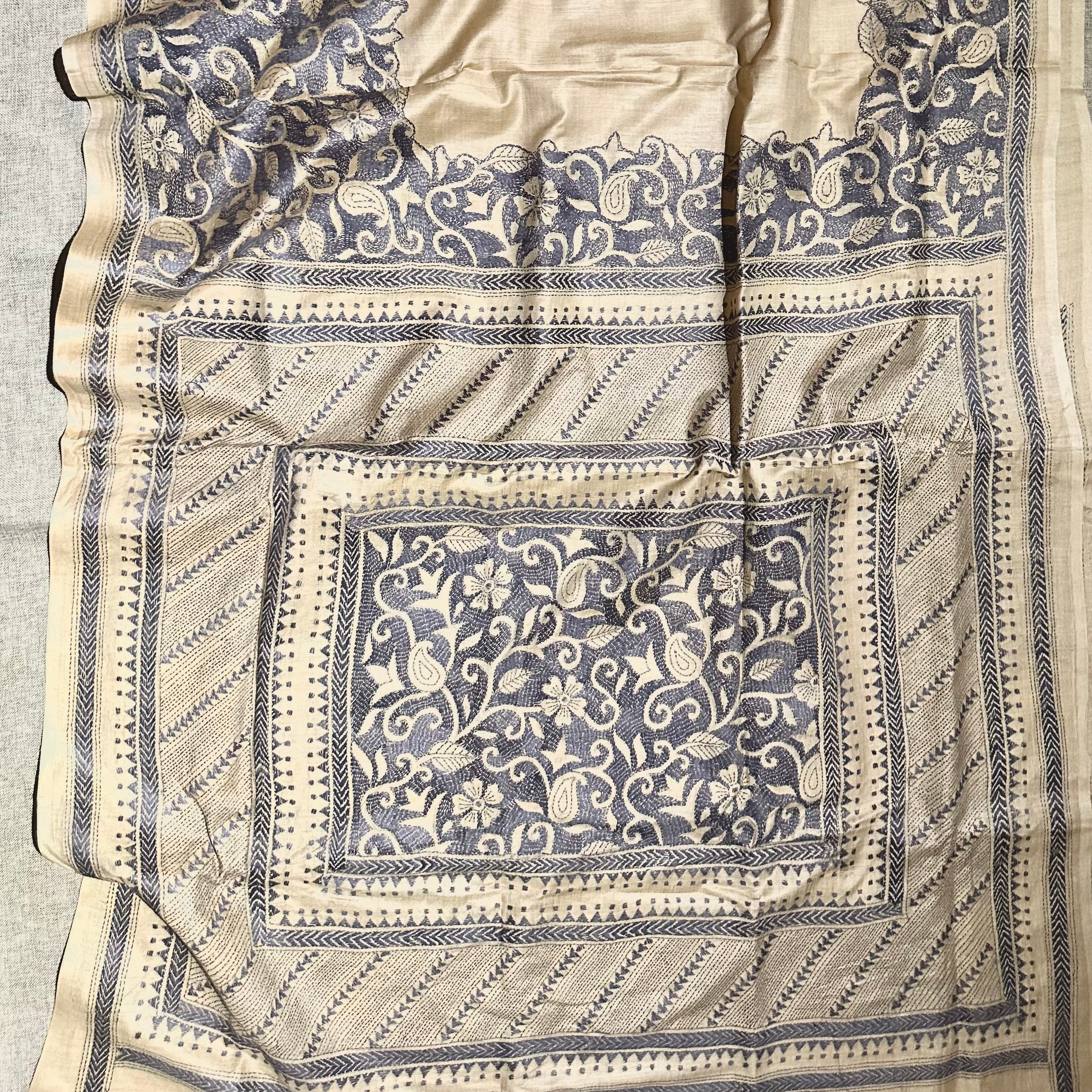 Kantha Embroidered on Handwoven Tussar