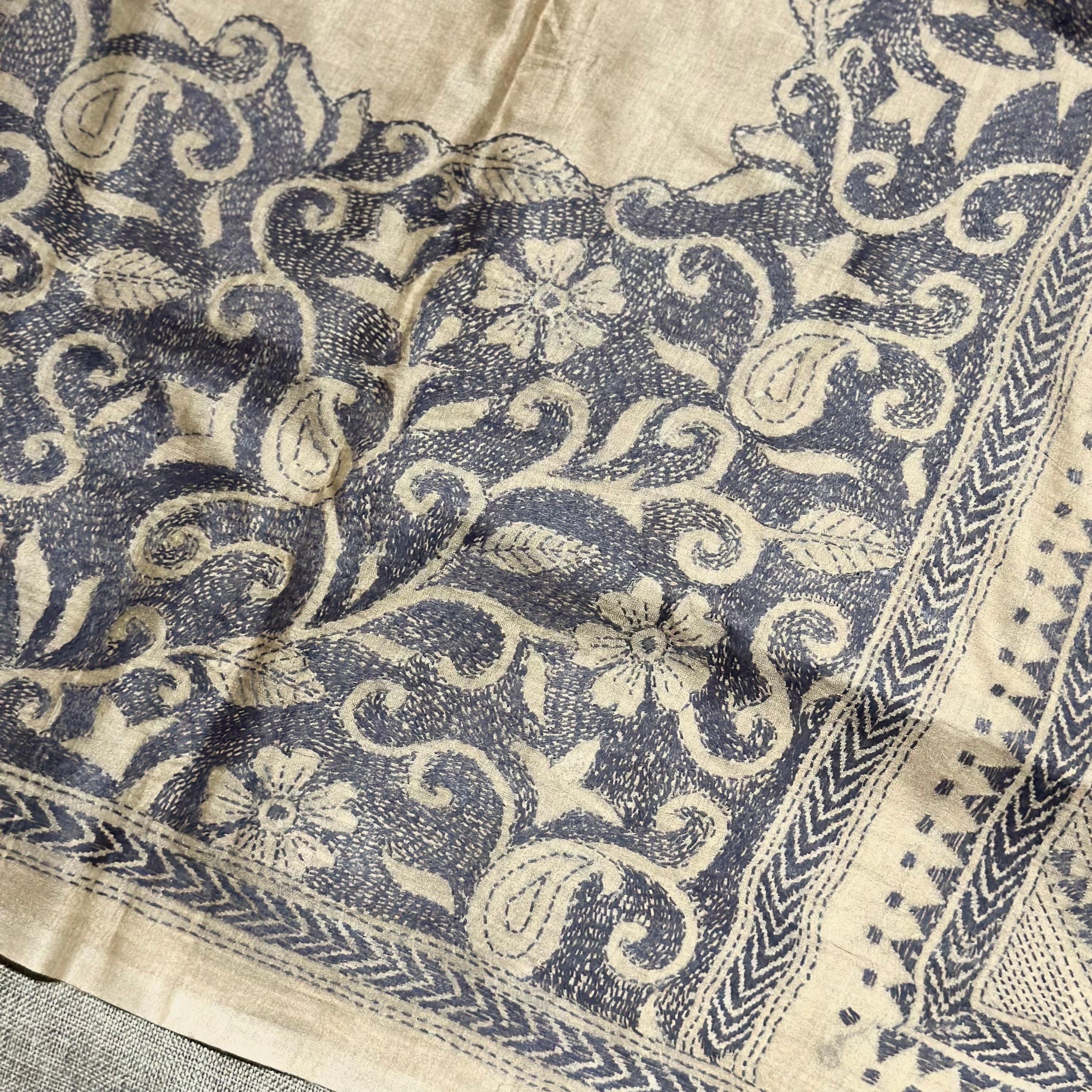 Kantha Embroidered on Handwoven Tussar