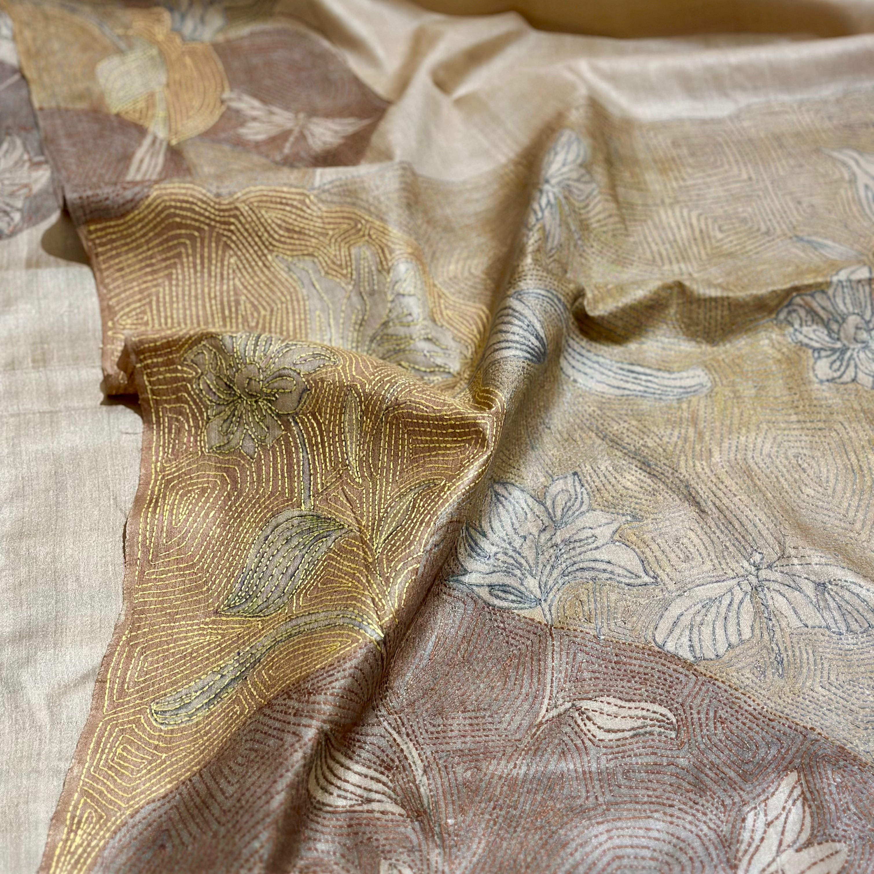 Natural Dyed Handwoven Tussar with Kantha