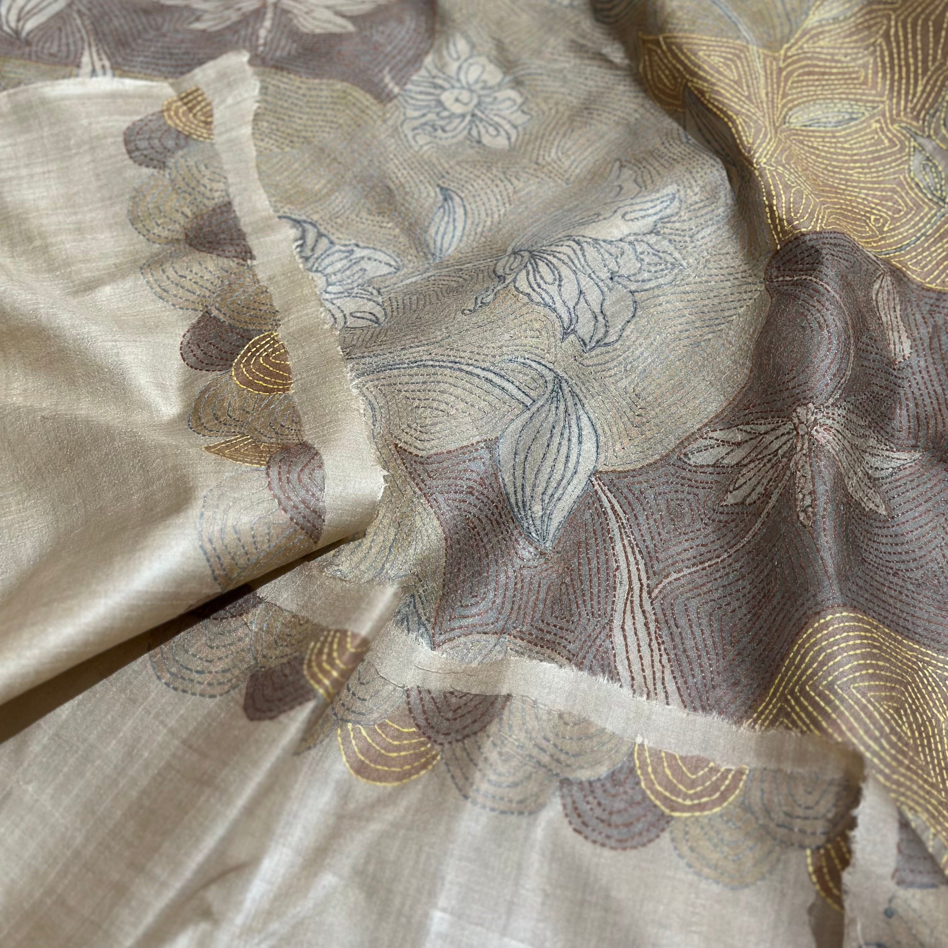 Natural Dyed Handwoven Tussar with Kantha