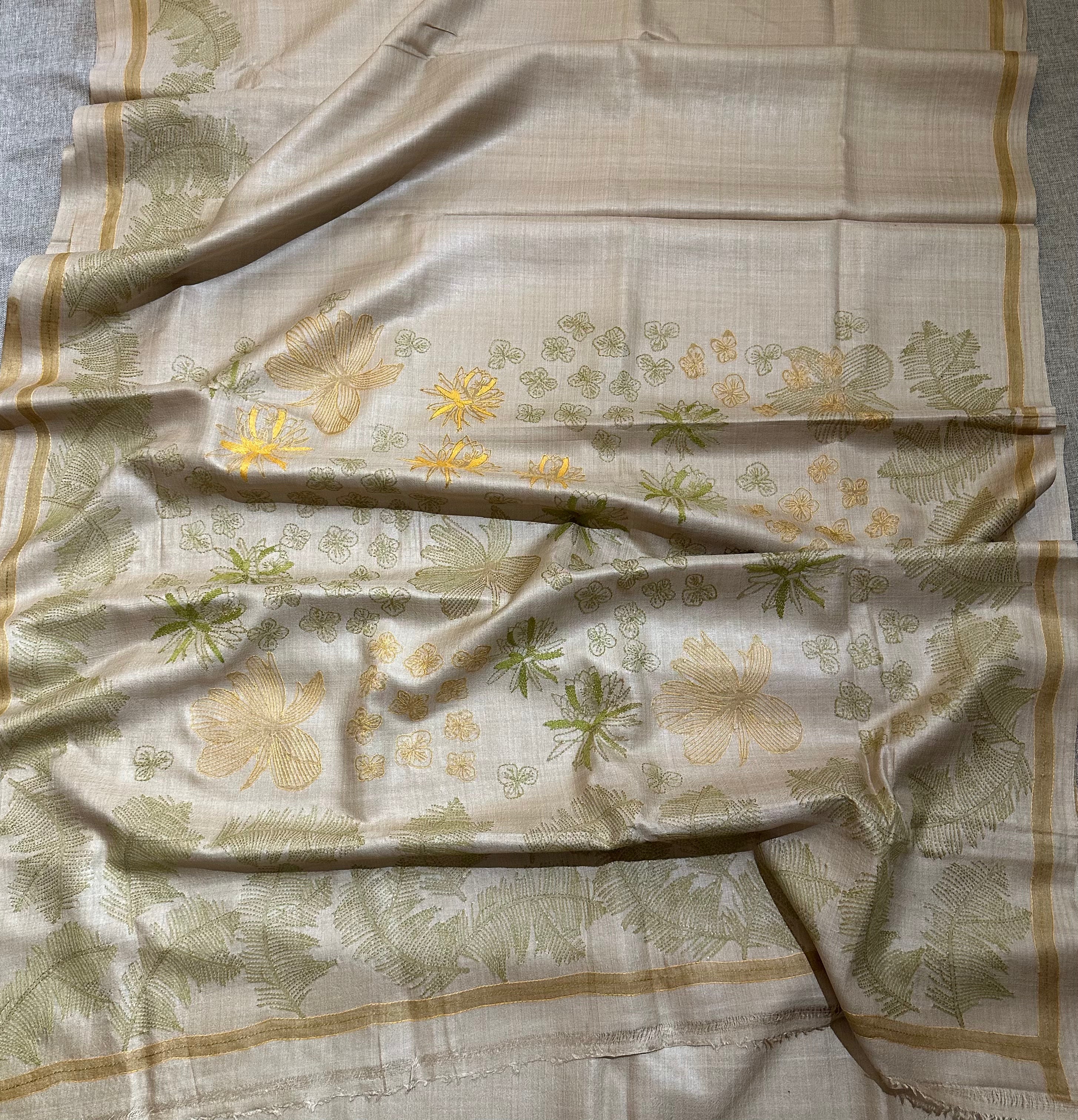 Natural Dyed Handwoven Tussar with Kantha