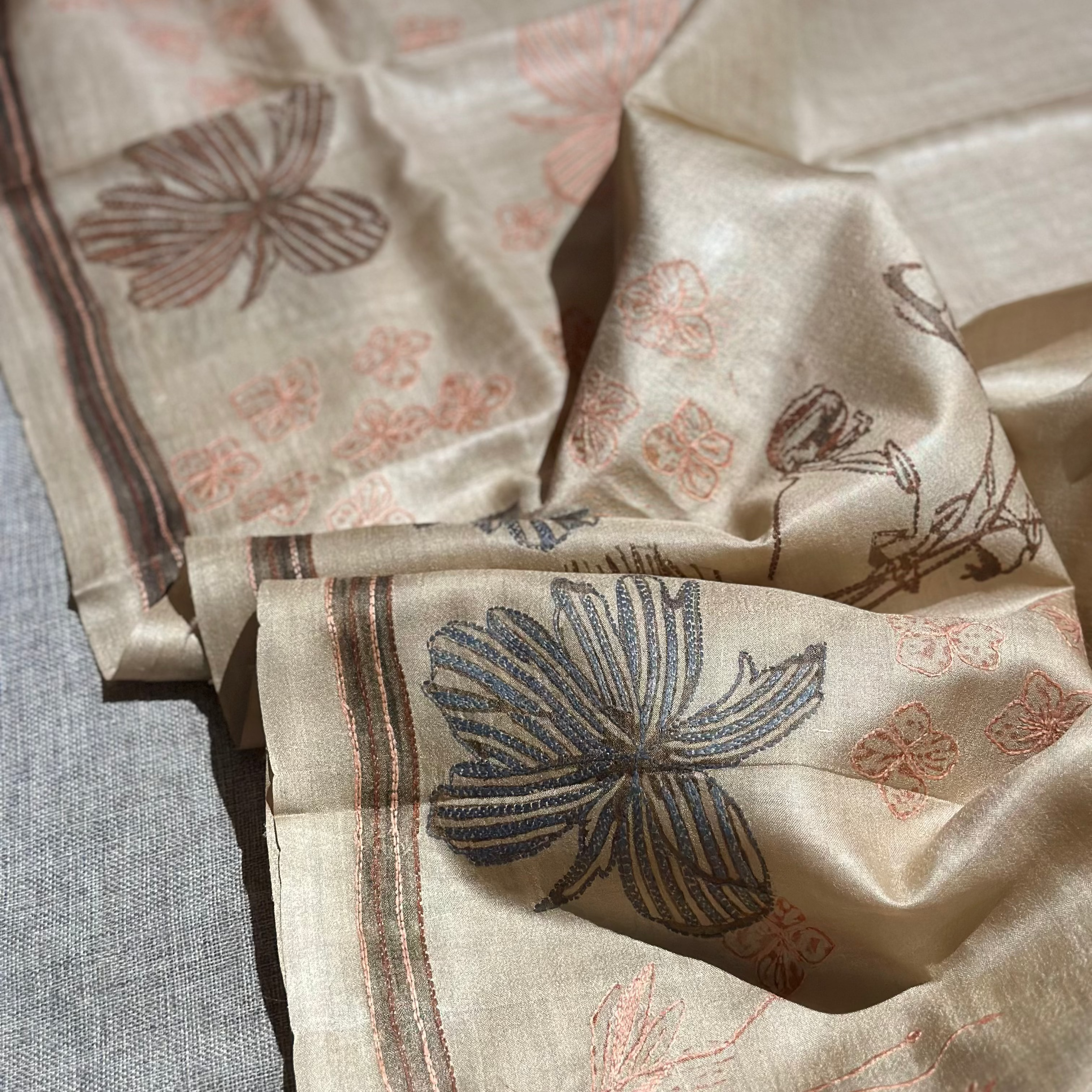 Natural Dyed Handwoven Tussar with Kantha