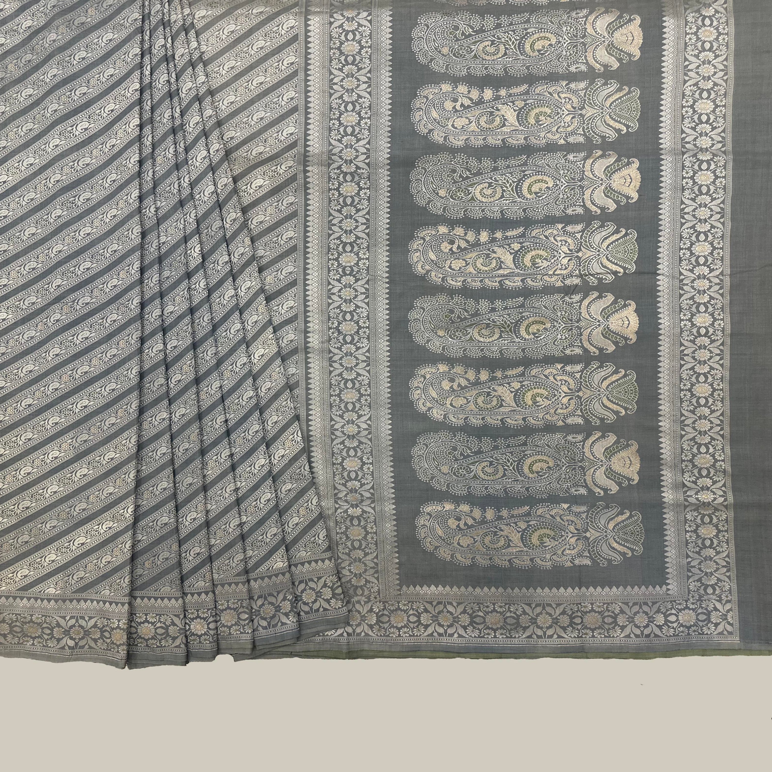 Indigo Ada Baluchari with Green Minakari